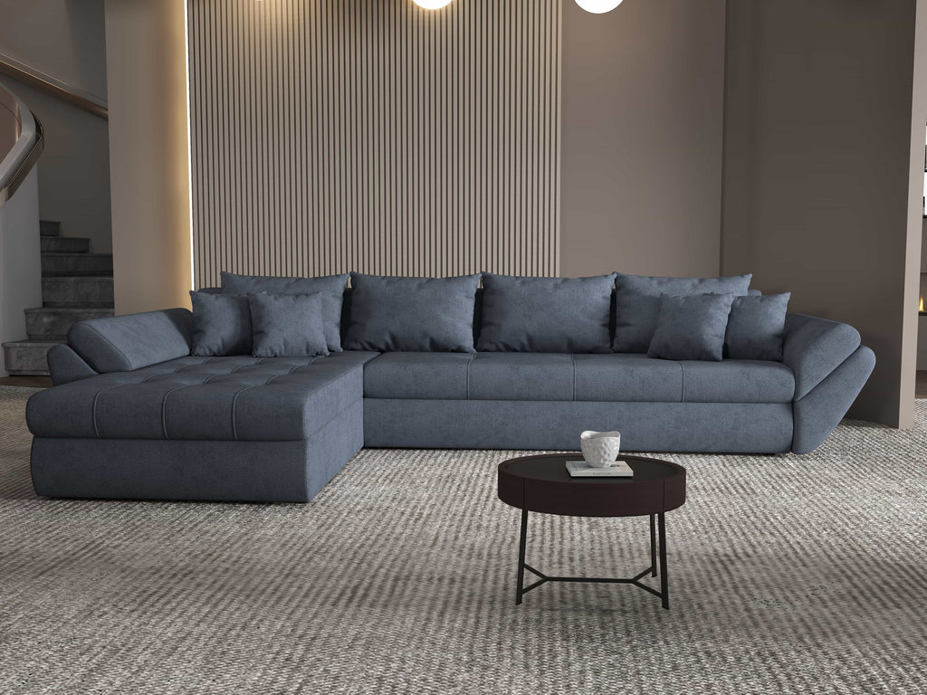 Colțar extensibil dumonde cu ladă de depozitare si sezut confortabil din spuma high-density, Loana XL Enjoy Antracit 335x185 cm