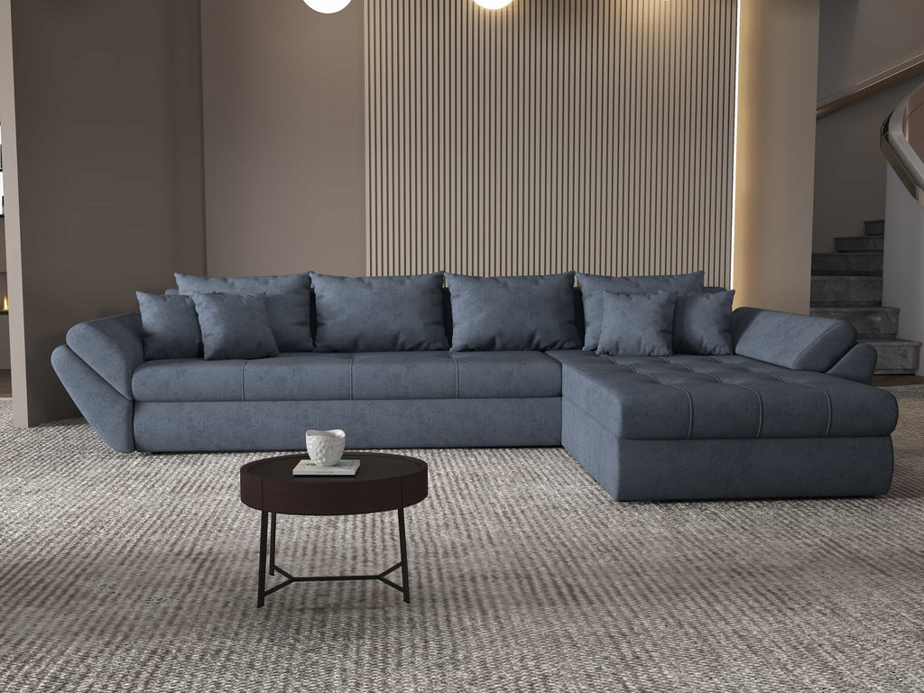 Colțar extensibil dumonde cu ladă de depozitare si sezut confortabil din spuma high-density, Loana XL Enjoy Antracit II 335x185 cm
