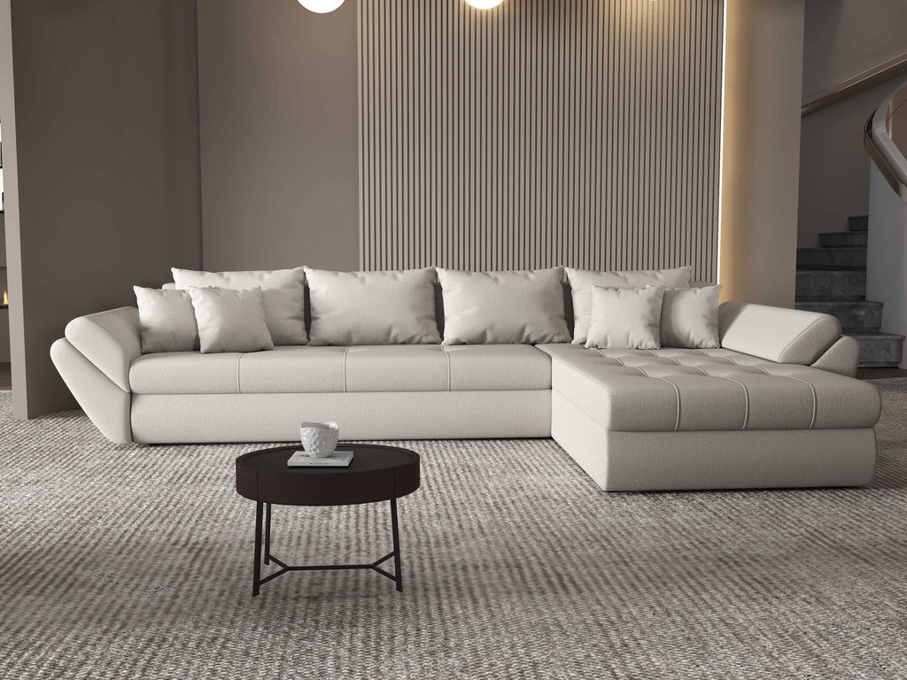 Colțar extensibil dumonde cu ladă de depozitare si sezut confortabil din spuma high-density, Loana XL Enjoy Beige II 335x185 cm