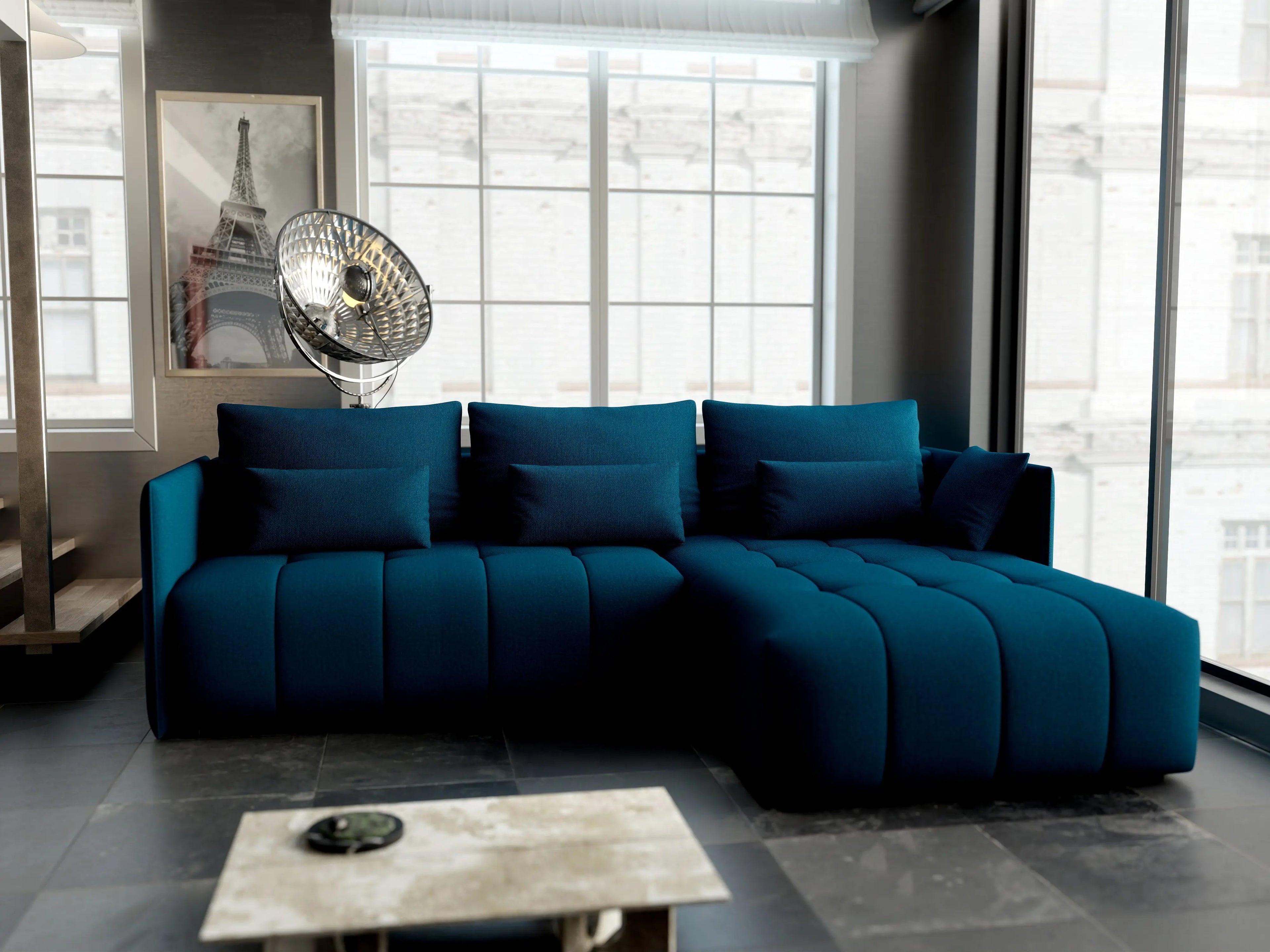 Colțar extensibil dumonde cu ladă de depozitare si sezut confortabil din spuma high-density, Malta Enjoy Petrol II 235x185 cm