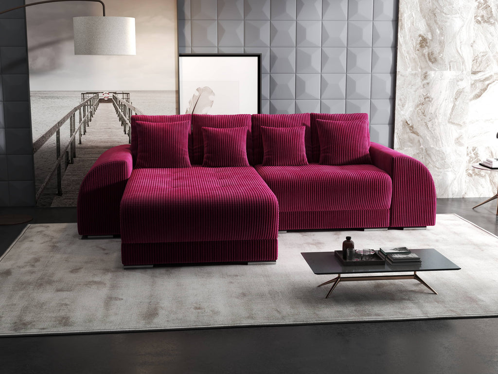 Colțar extensibil dumonde cu ladă de depozitare si sezut confortabil din spuma high-density, Verona Zoom Rosu 290x185 cm