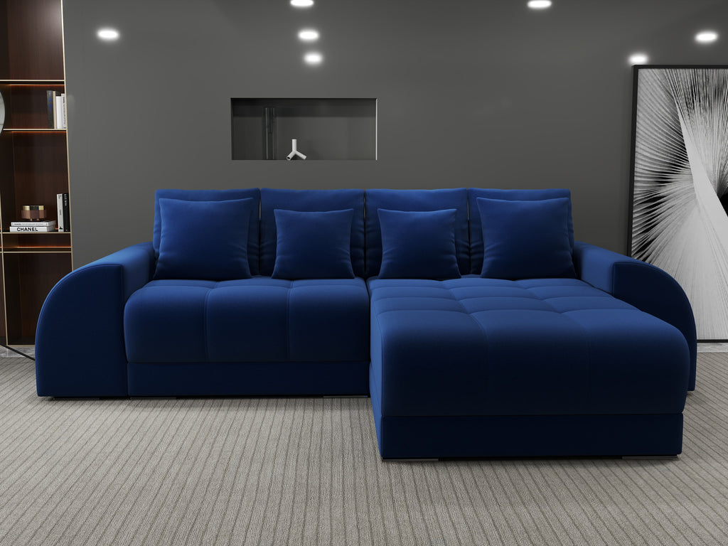 Colțar extensibil dumonde cu ladă de depozitare si sezut confortabil din spuma high-density, Verona Royal Albastru II 290x185 cm