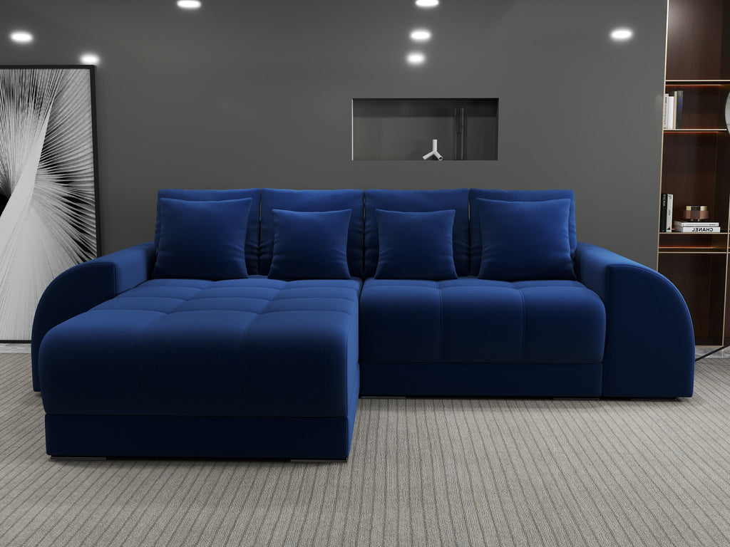 Colțar extensibil dumonde cu ladă de depozitare si sezut confortabil din spuma high-density, Verona Royal Albastru 290x185 cm