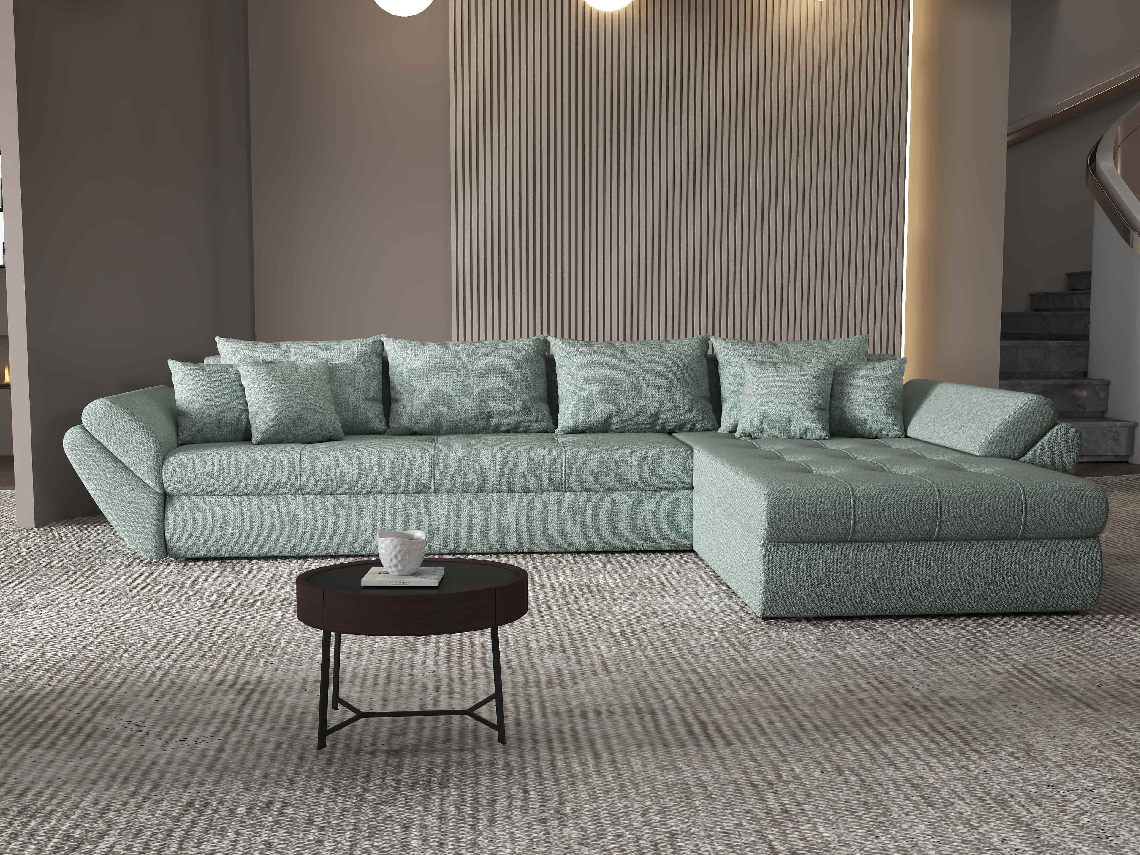 Colțar extensibil dumonde cu ladă de depozitare si sezut confortabil din spuma high-density, Loana XL Enjoy Mint II 335x185 cm