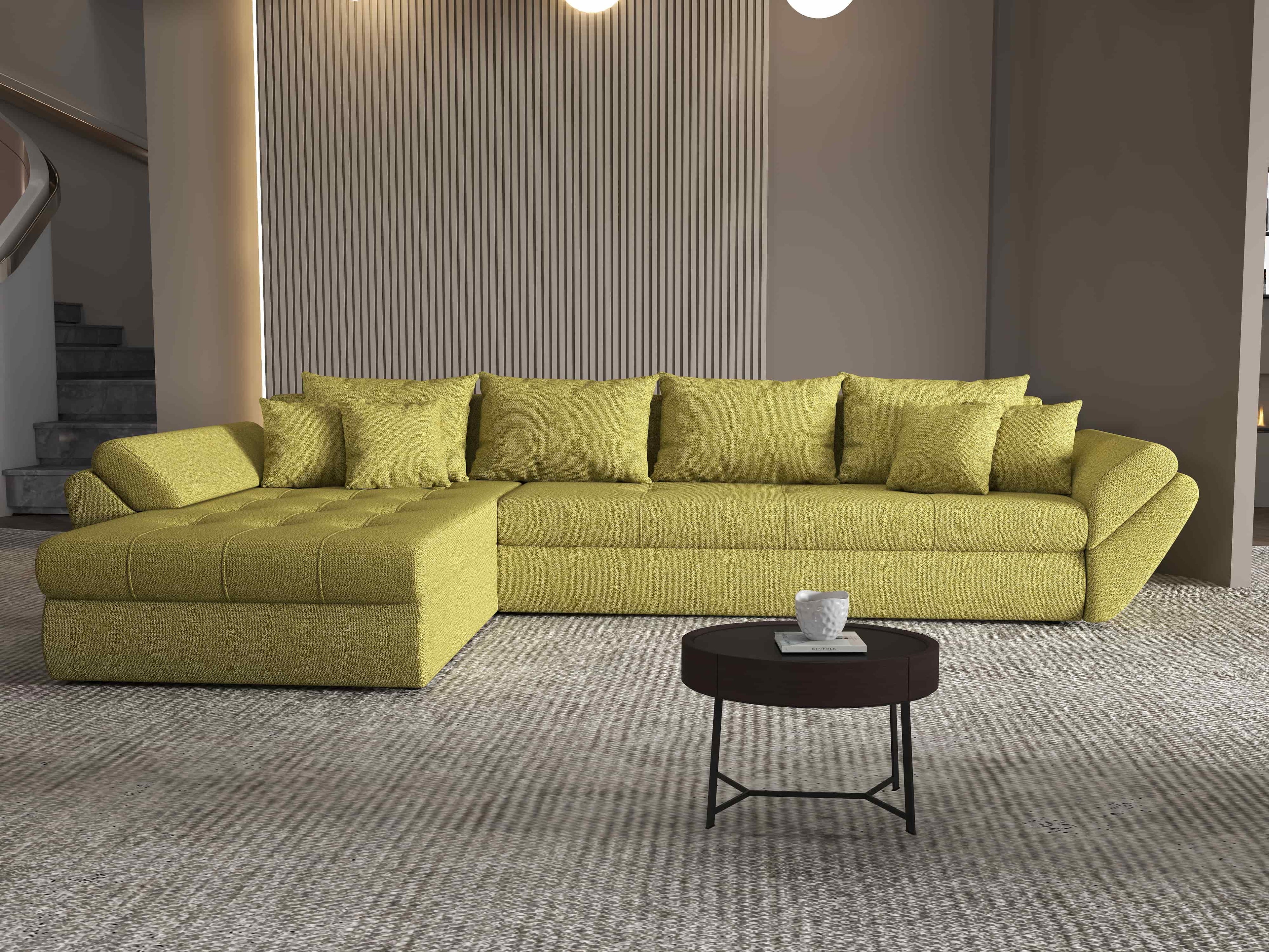 Colțar extensibil dumonde cu ladă de depozitare si sezut confortabil din spuma high-density, Loana XL Enjoy Verde 335x185 cm
