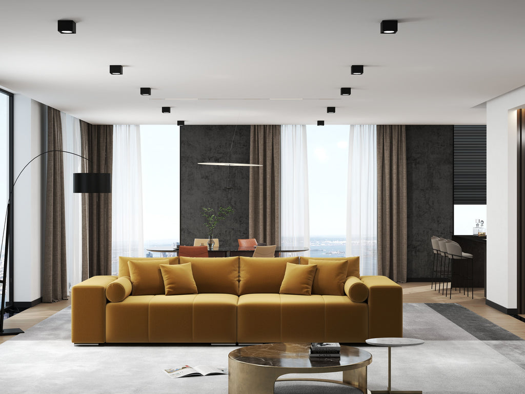 Canapea extensibilă dumonde cu ladă de depozitare si sezut confortabil din spuma high-density, Marbela Royal Mustar XXL 295x100 cm