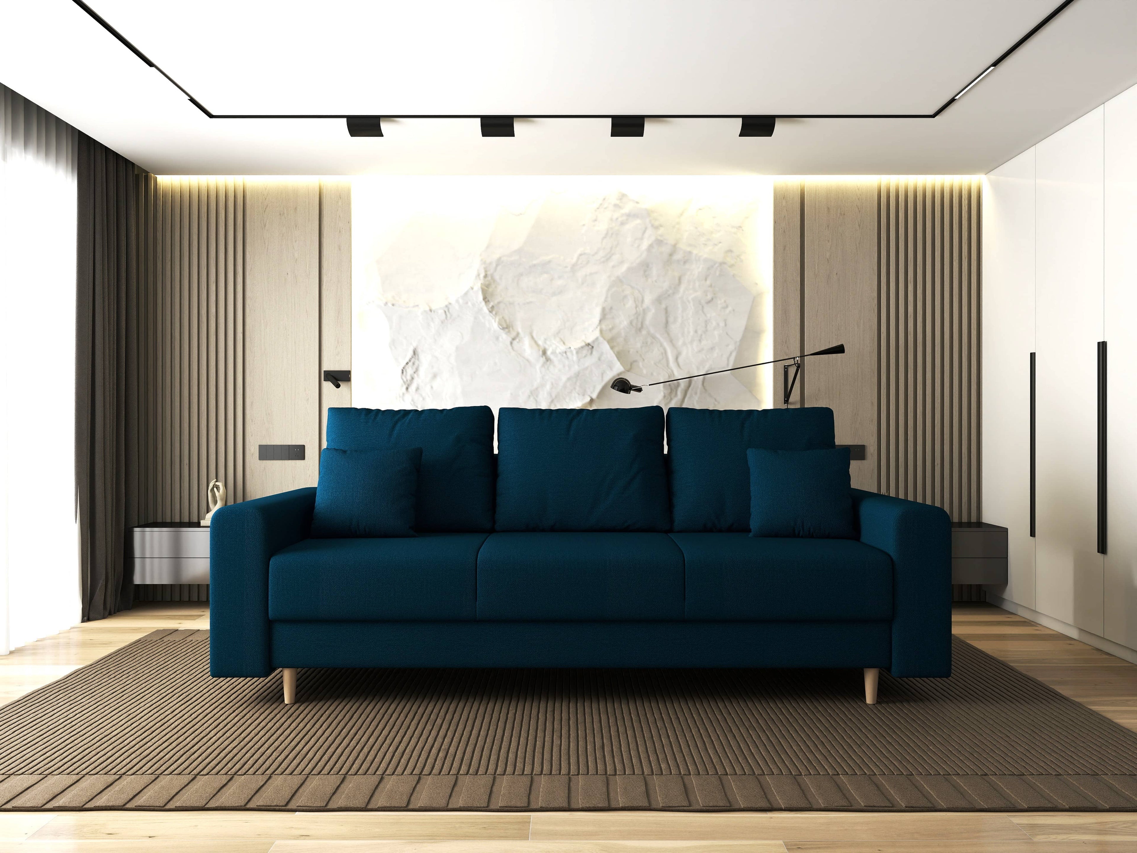 Canapea extensibilă dumonde cu ladă de depozitare si sezut confortabil din spuma high-density, Kronos Enjoy Petrol 210x100 cm