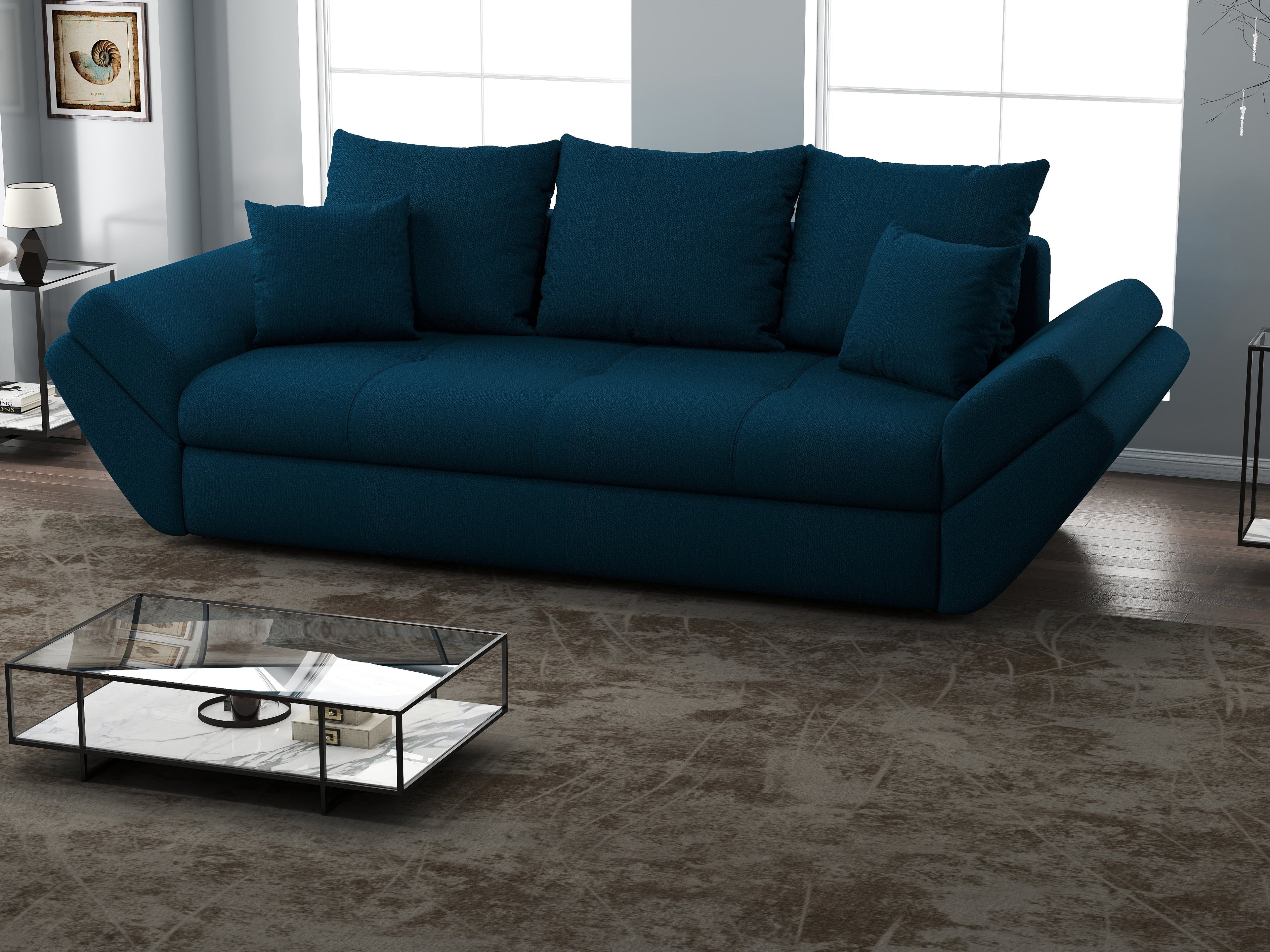 Canapea extensibilă dumonde cu ladă de depozitare si sezut confortabil din spuma high-density, Loana Enjoy Petrol 250x100 cm