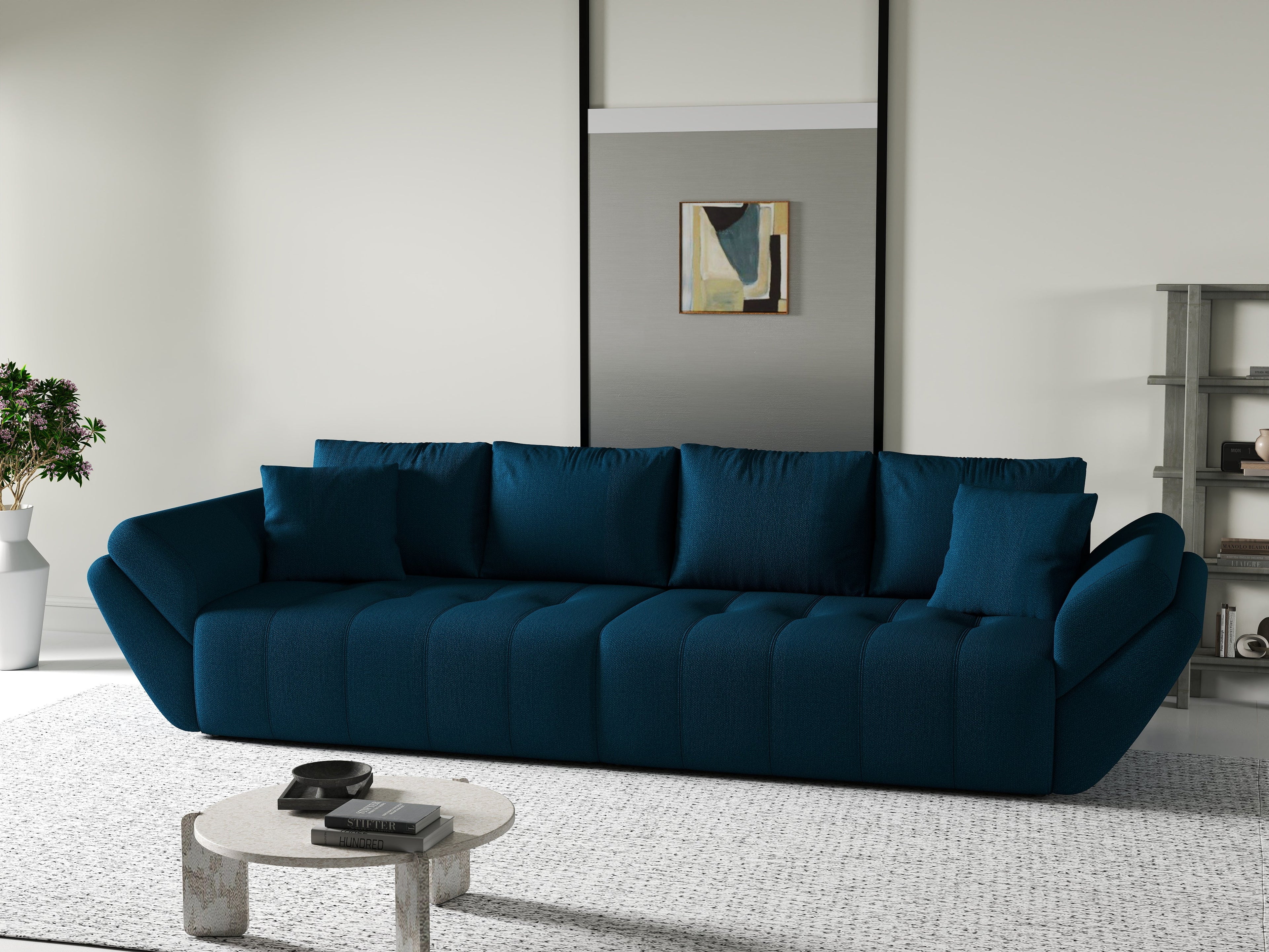 Canapea extensibilă dumonde cu ladă de depozitare si sezut confortabil din spuma high-density, Berlin Enjoy Petrol 300x100 cm