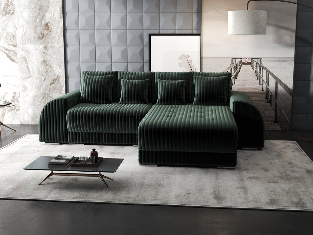 Colțar extensibil dumonde cu ladă de depozitare si sezut confortabil din spuma high-density, Verona Ambience Verde II 290x185 cm