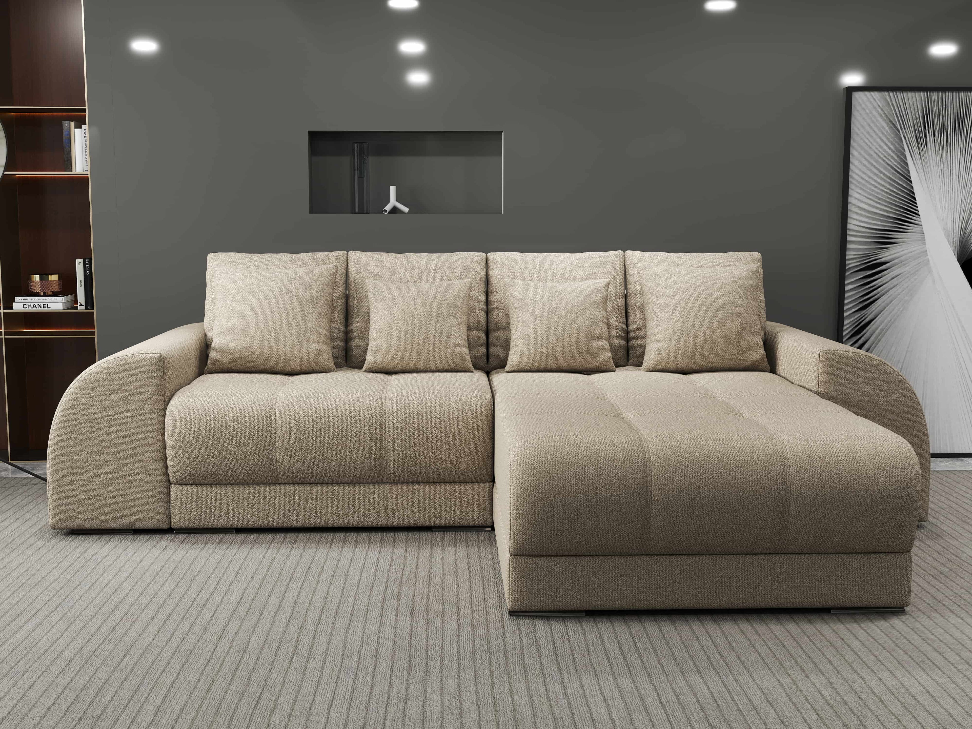 Colțar extensibil dumonde cu ladă de depozitare si sezut confortabil din spuma high-density, Verona Enjoy Camel II 290x185 cm