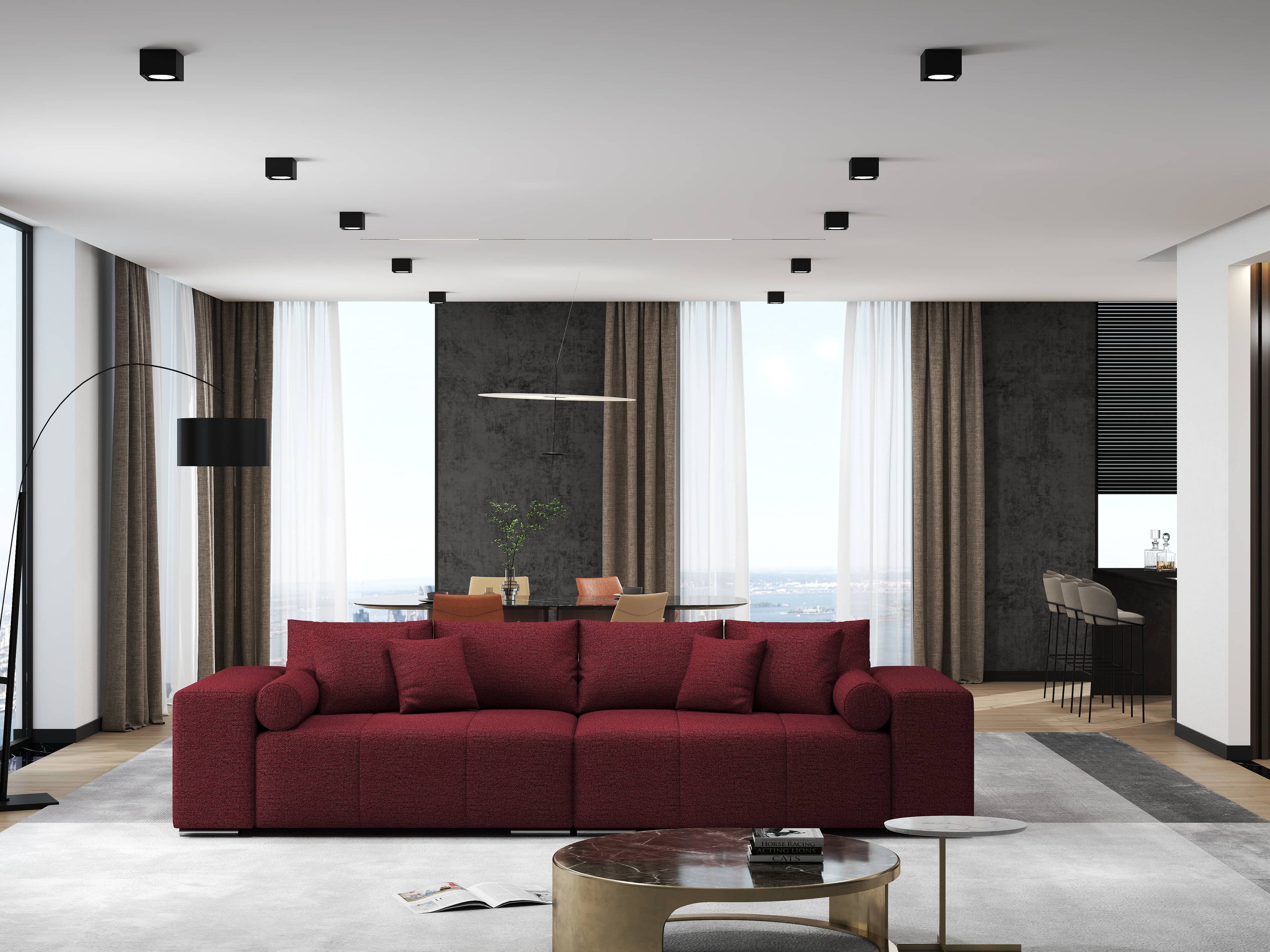 Canapea extensibilă dumonde cu ladă de depozitare si sezut confortabil din spuma high-density, Marbela Enjoy Rosu XXL 295x100 cm