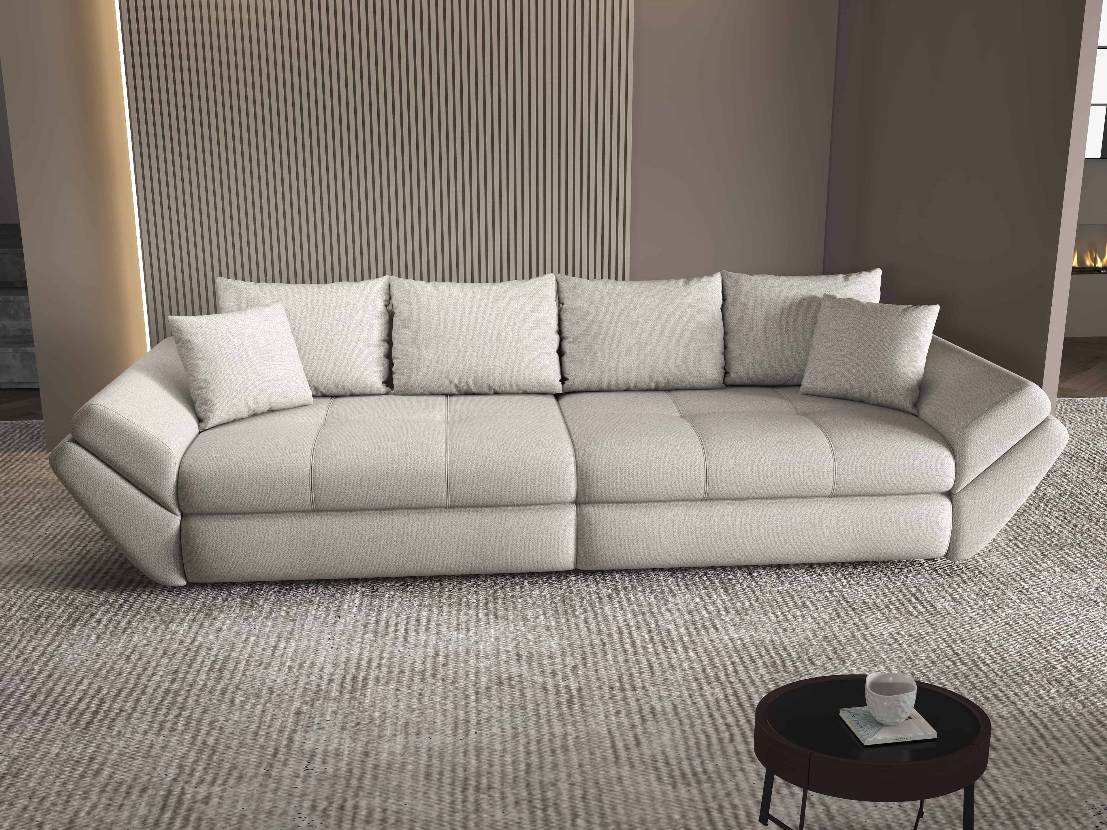Canapea extensibilă dumonde cu ladă de depozitare si sezut confortabil din spuma high-density, Loana Enjoy Bej 300x100 cm