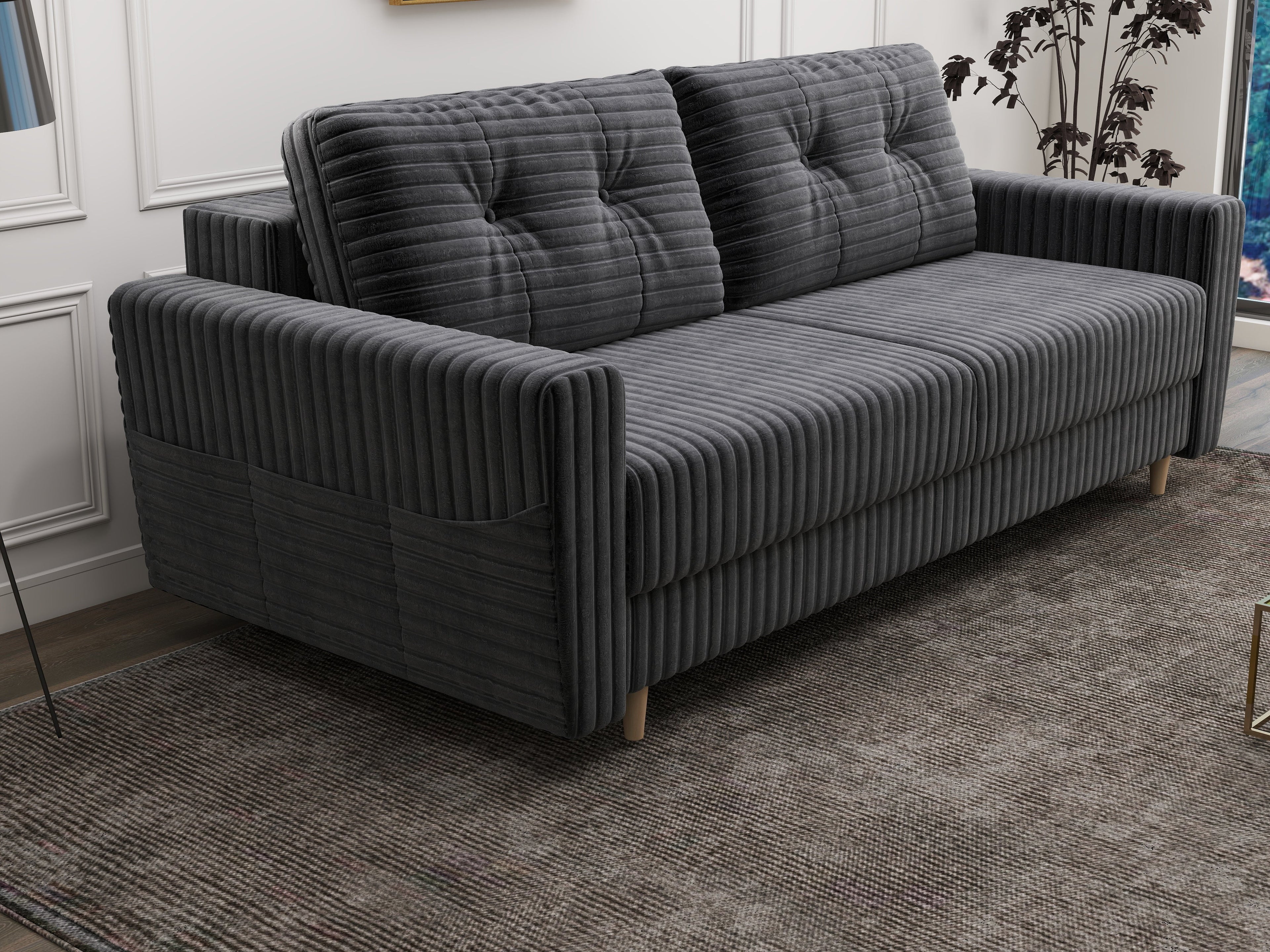 Canapea extensibilă dumonde cu ladă de depozitare si sezut confortabil din spuma high-density, Summer Ambience Gri 225x100 cm