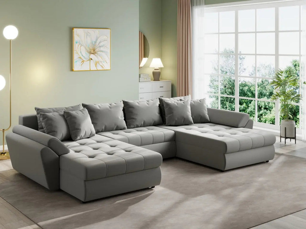 Colțar extensibil dumonde cu ladă de depozitare si sezut confortabil din spuma high-density, Loana U Royal Grey 355x185 cm