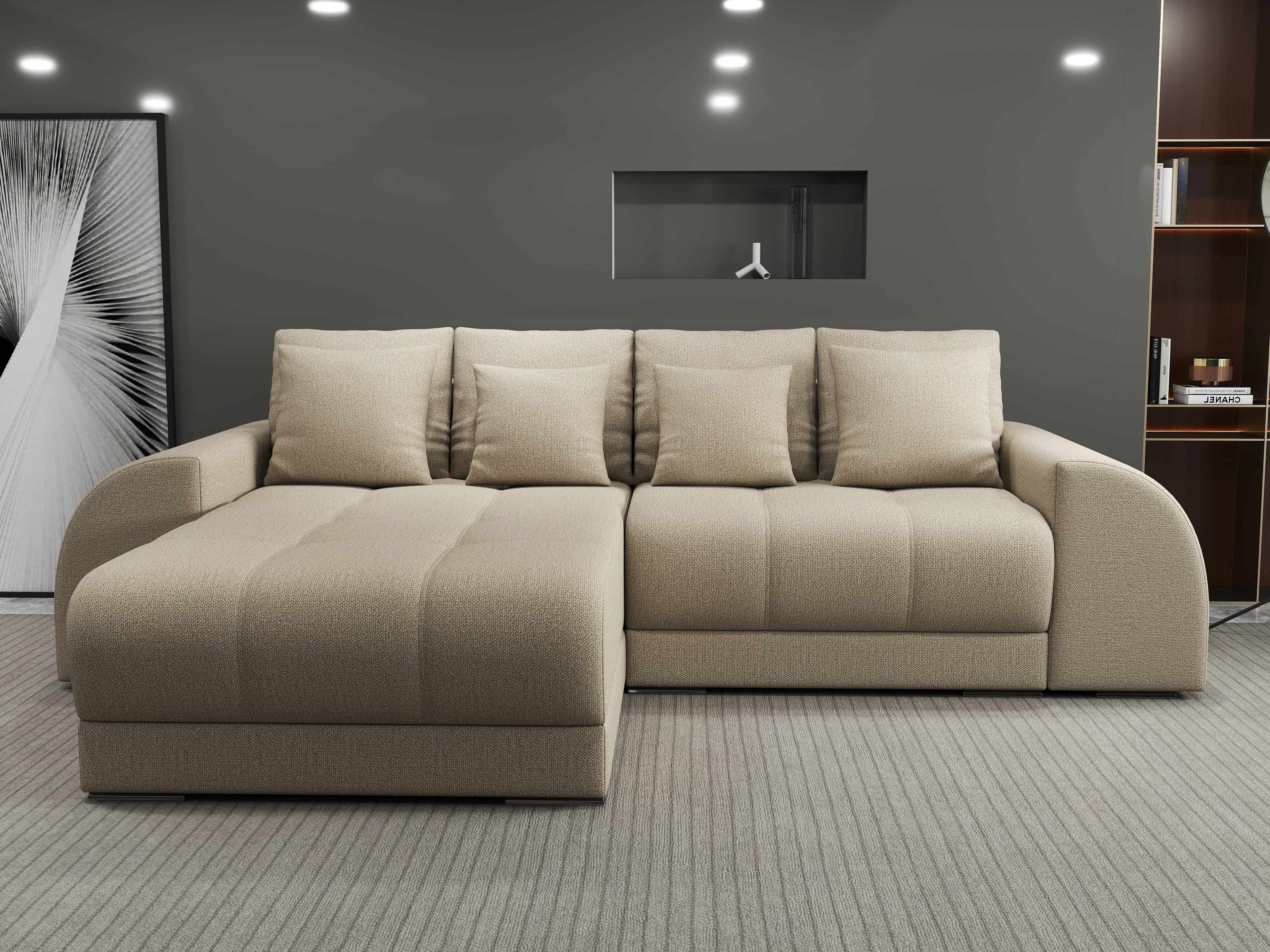 Colțar extensibil dumonde cu ladă de depozitare si sezut confortabil din spuma high-density, Verona Enjoy Camel 290x185 cm