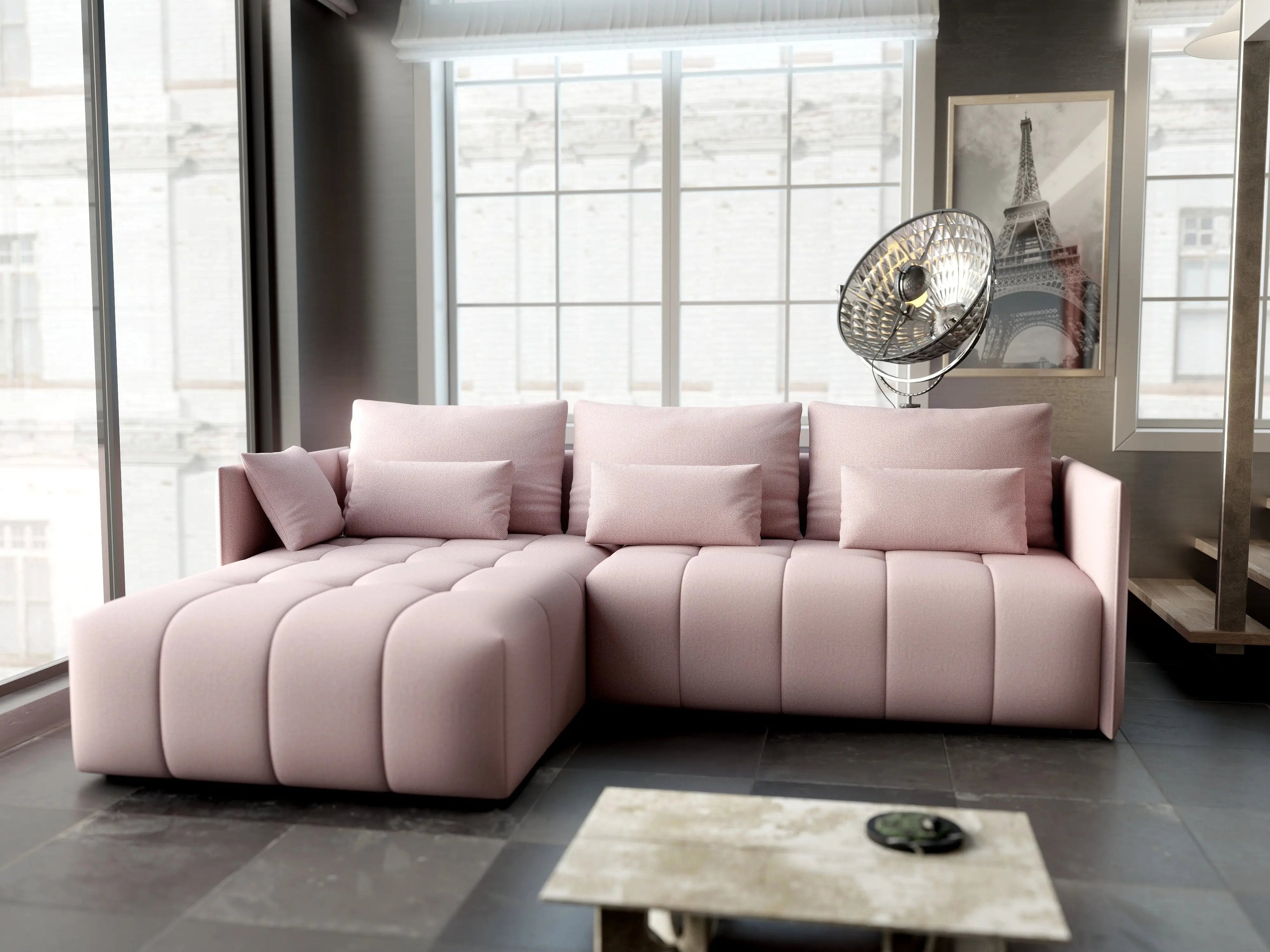 Colțar extensibil dumonde cu ladă de depozitare si sezut confortabil din spuma high-density, Malta Enjoy Flamingo 235x185 cm