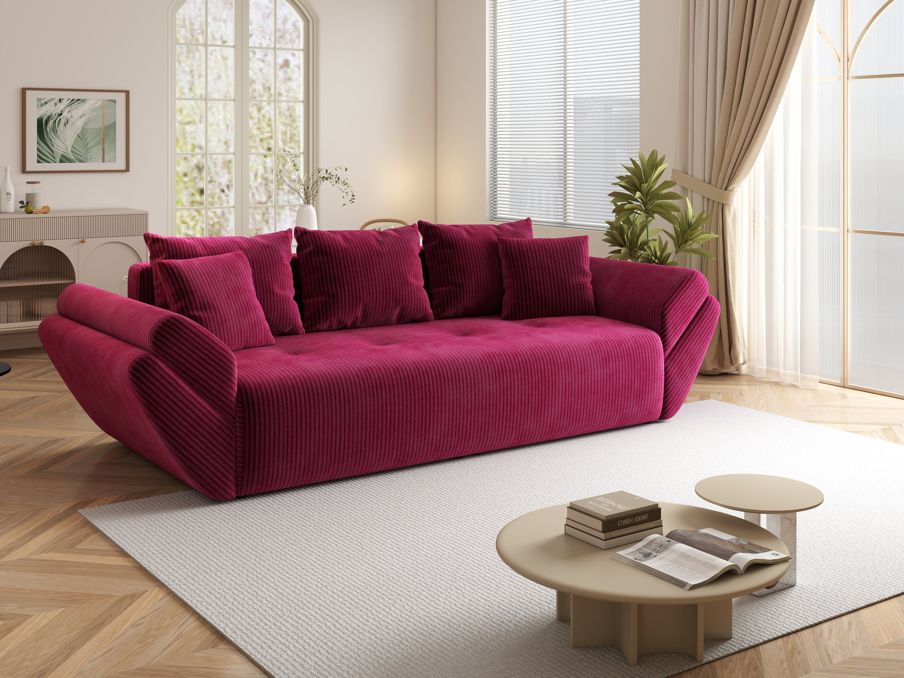 Canapea extensibilă dumonde cu ladă de depozitare si sezut confortabil din spuma high-density, Berlin Zoom Red 250x100 cm