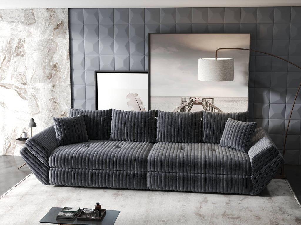 Canapea extensibilă dumonde cu ladă de depozitare si sezut confortabil din spuma high-density, Loana Ambience Gri 300x100 cm