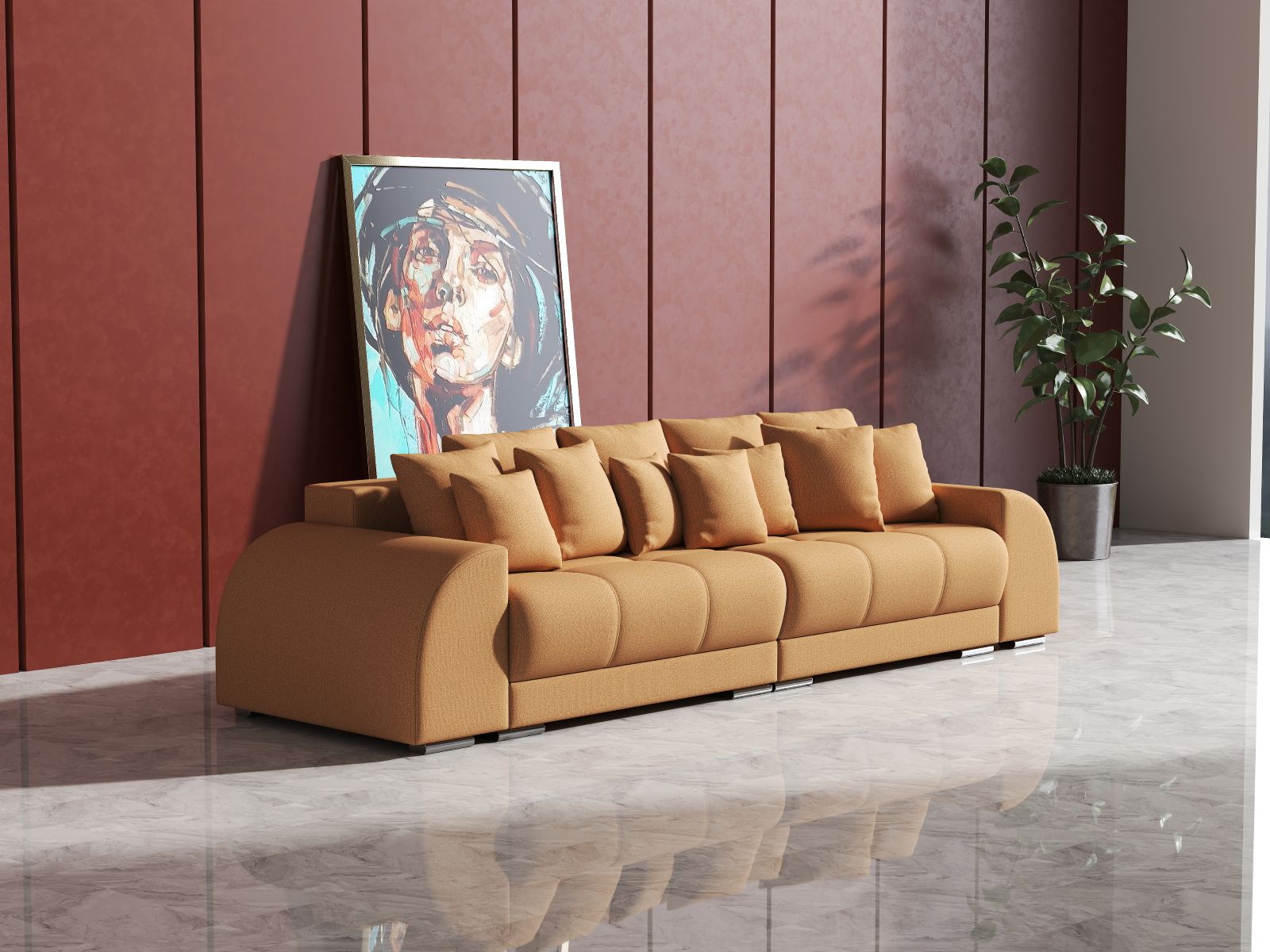 Canapea extensibilă dumonde cu 2 lăzi de depozitare si sezut confortabil din spuma high-density, Verona Enjoy Mango 310x100 cm