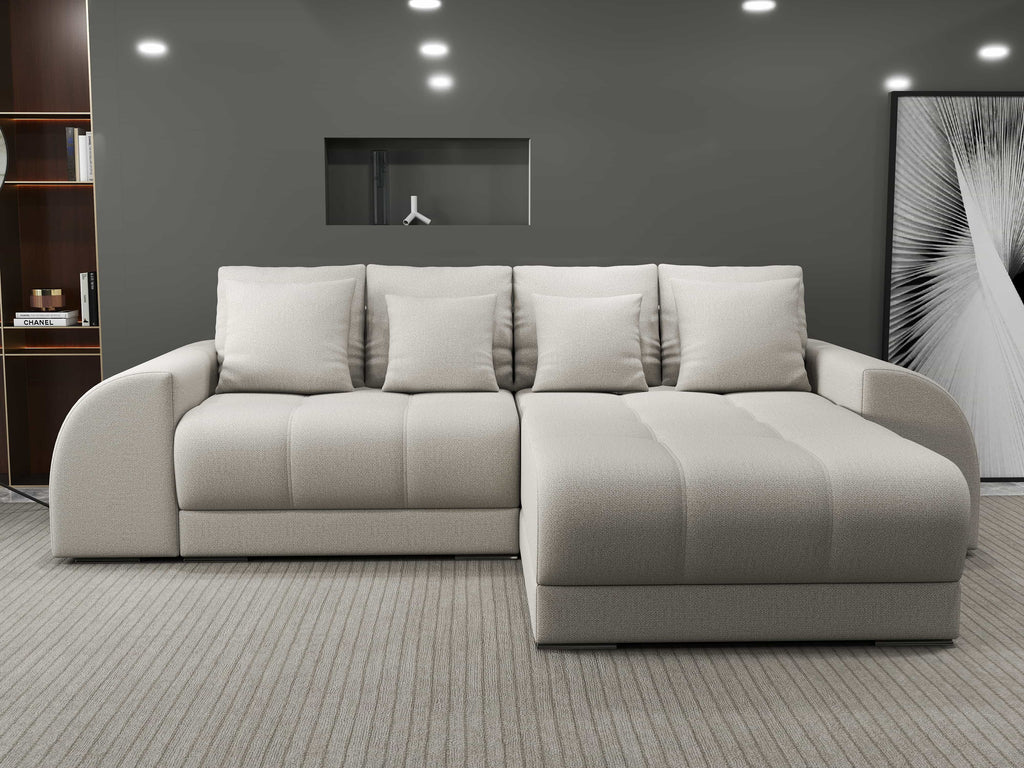 Colțar extensibil dumonde cu ladă de depozitare si sezut confortabil din spuma high-density, Verona Enjoy Bej II 290x185 cm