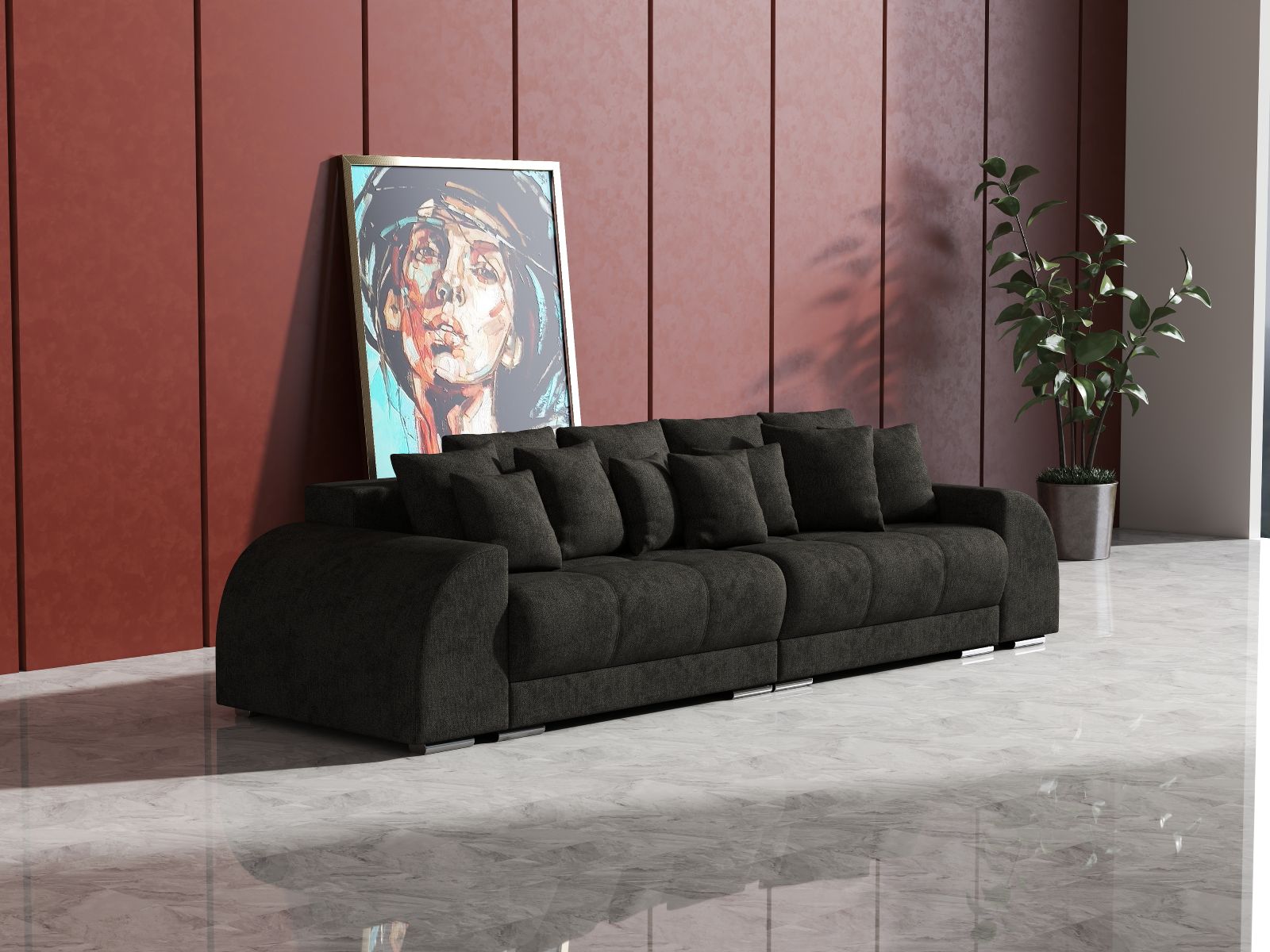 Canapea extensibilă dumonde cu 2 lăzi de depozitare si sezut confortabil din spuma high-density, Verona Enjoy Black 310x100 cm
