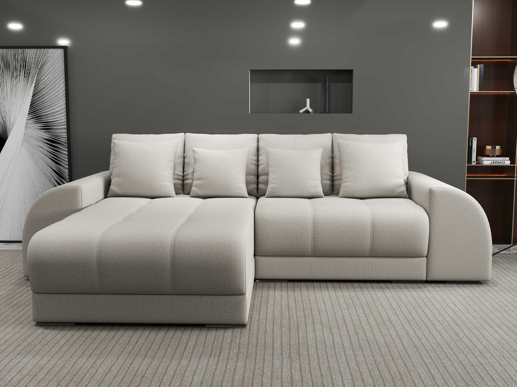 Colțar extensibil dumonde cu ladă de depozitare si sezut confortabil din spuma high-density, Verona Enjoy Bej 290x185 cm