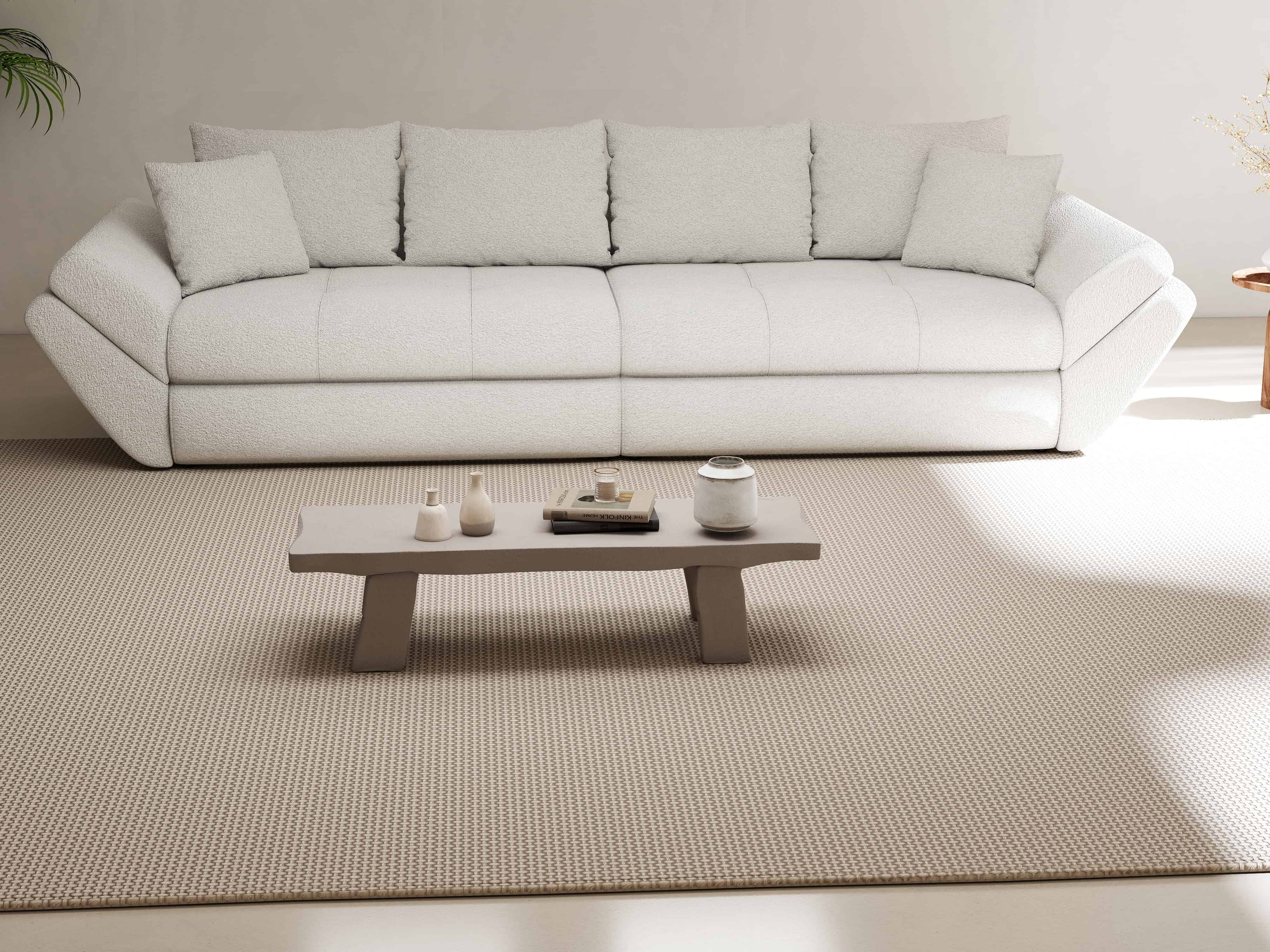 Canapea extensibilă dumonde cu ladă de depozitare si sezut confortabil din spuma high-density, Loana Euphoria Ivory 300x100 cm