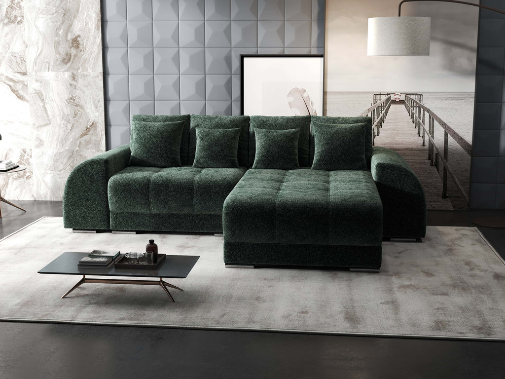 Colțar extensibil dumonde cu ladă de depozitare si sezut confortabil din spuma high-density, Verona Euphoria Verde II 290x185 cm