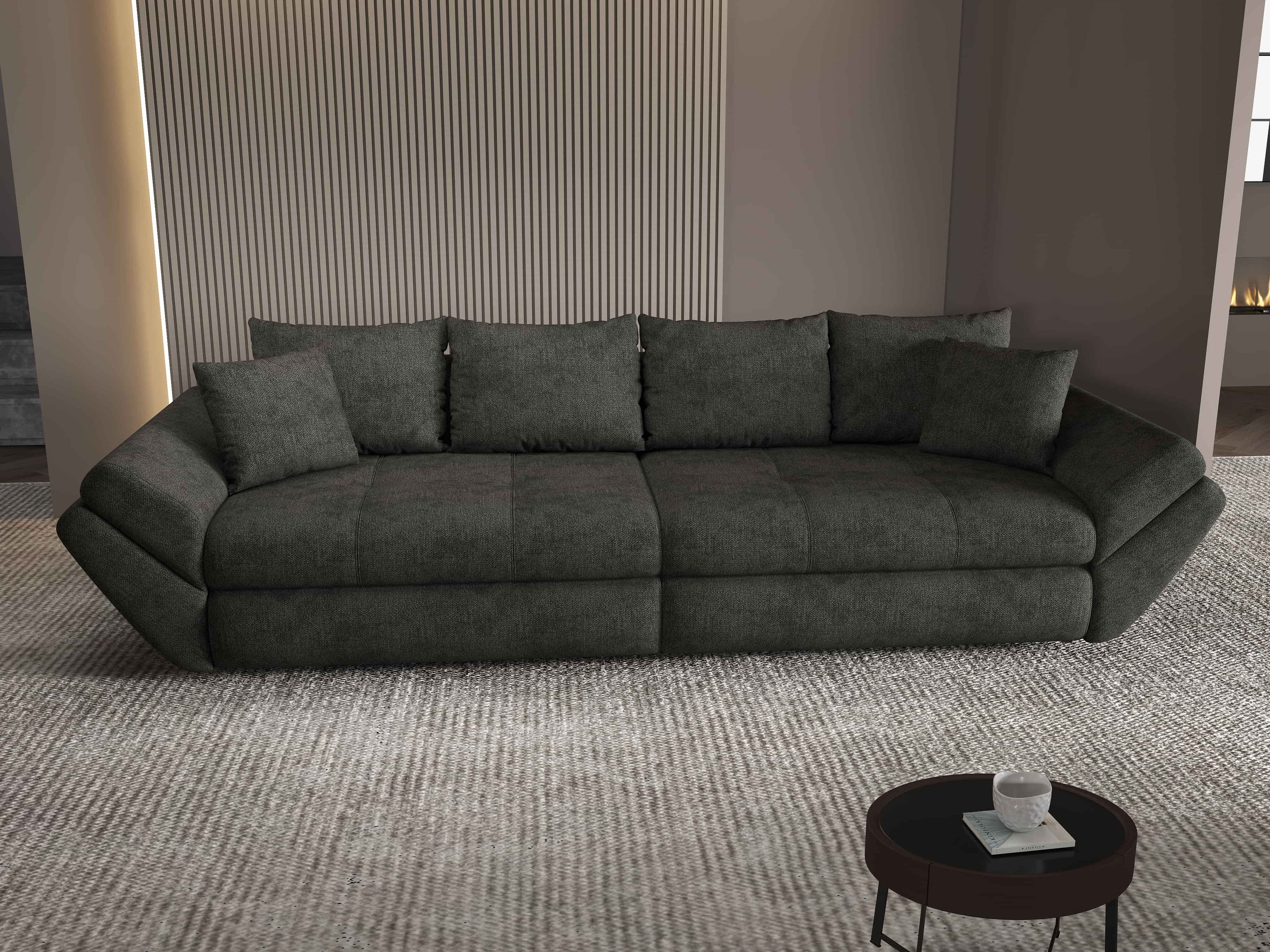 Canapea extensibilă dumonde cu ladă de depozitare si sezut confortabil din spuma high-density, Loana Enjoy Negru 300x100 cm