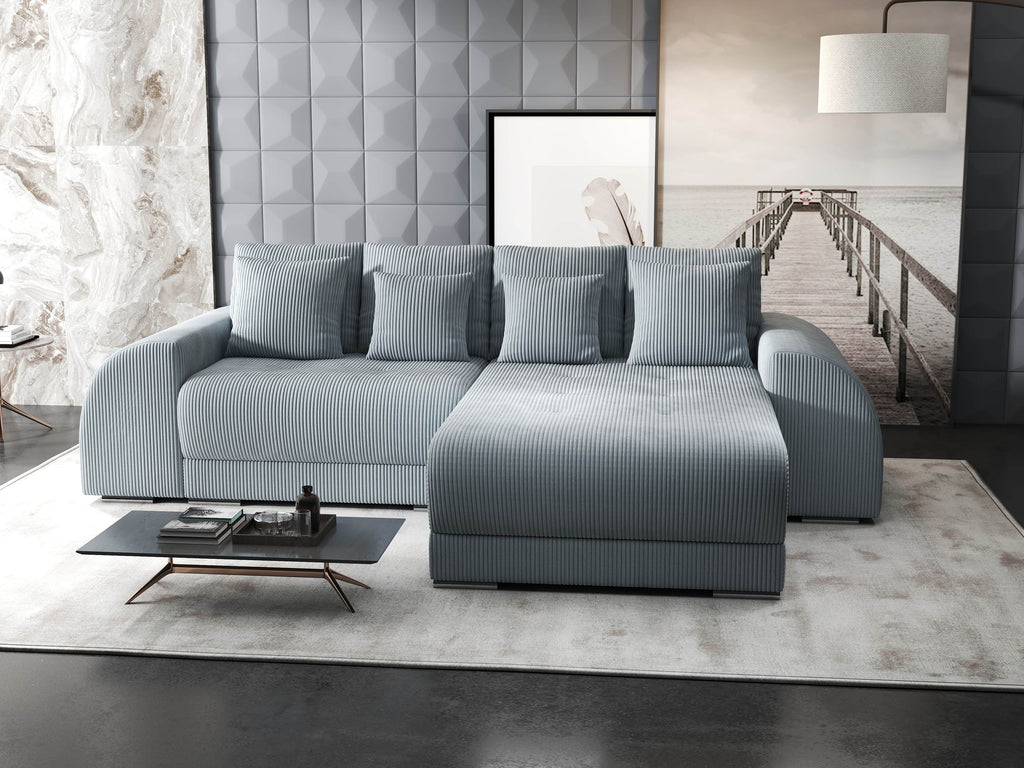 Colțar extensibil dumonde cu ladă de depozitare si sezut confortabil din spuma high-density, Verona Zoom Gri II 290x185 cm