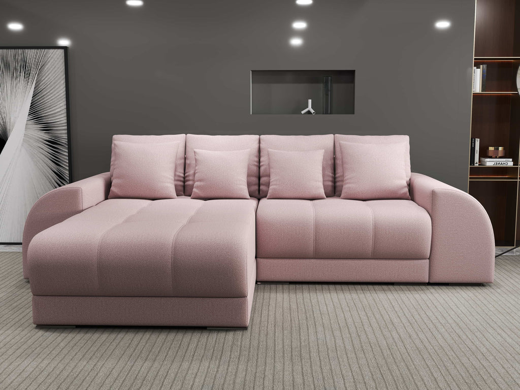 Colțar extensibil dumonde cu ladă de depozitare si sezut confortabil din spuma high-density, Verona Enjoy Roz 290x185 cm