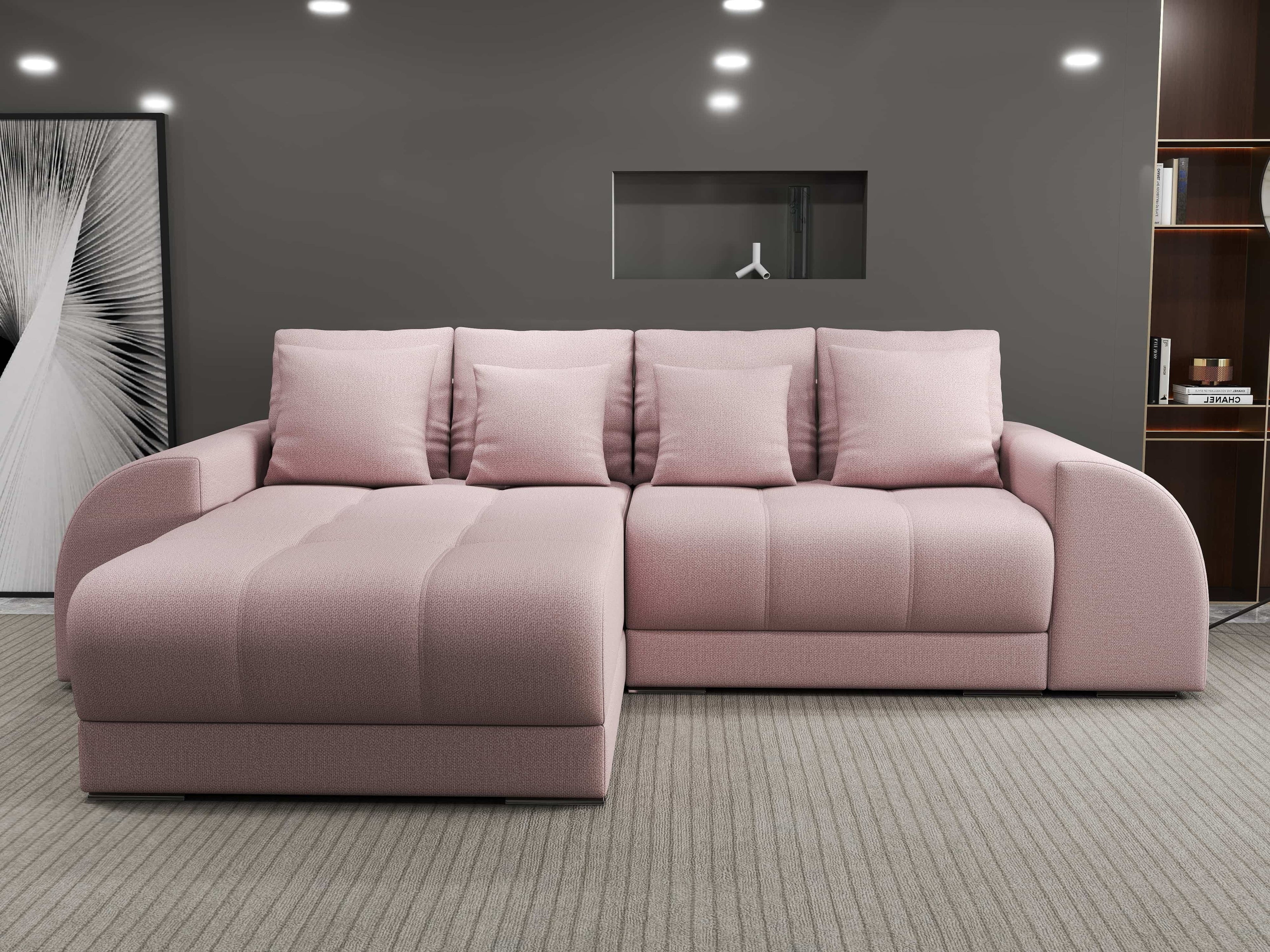 Colțar extensibil dumonde cu ladă de depozitare si sezut confortabil din spuma high-density, Verona Enjoy Roz 290x185 cm