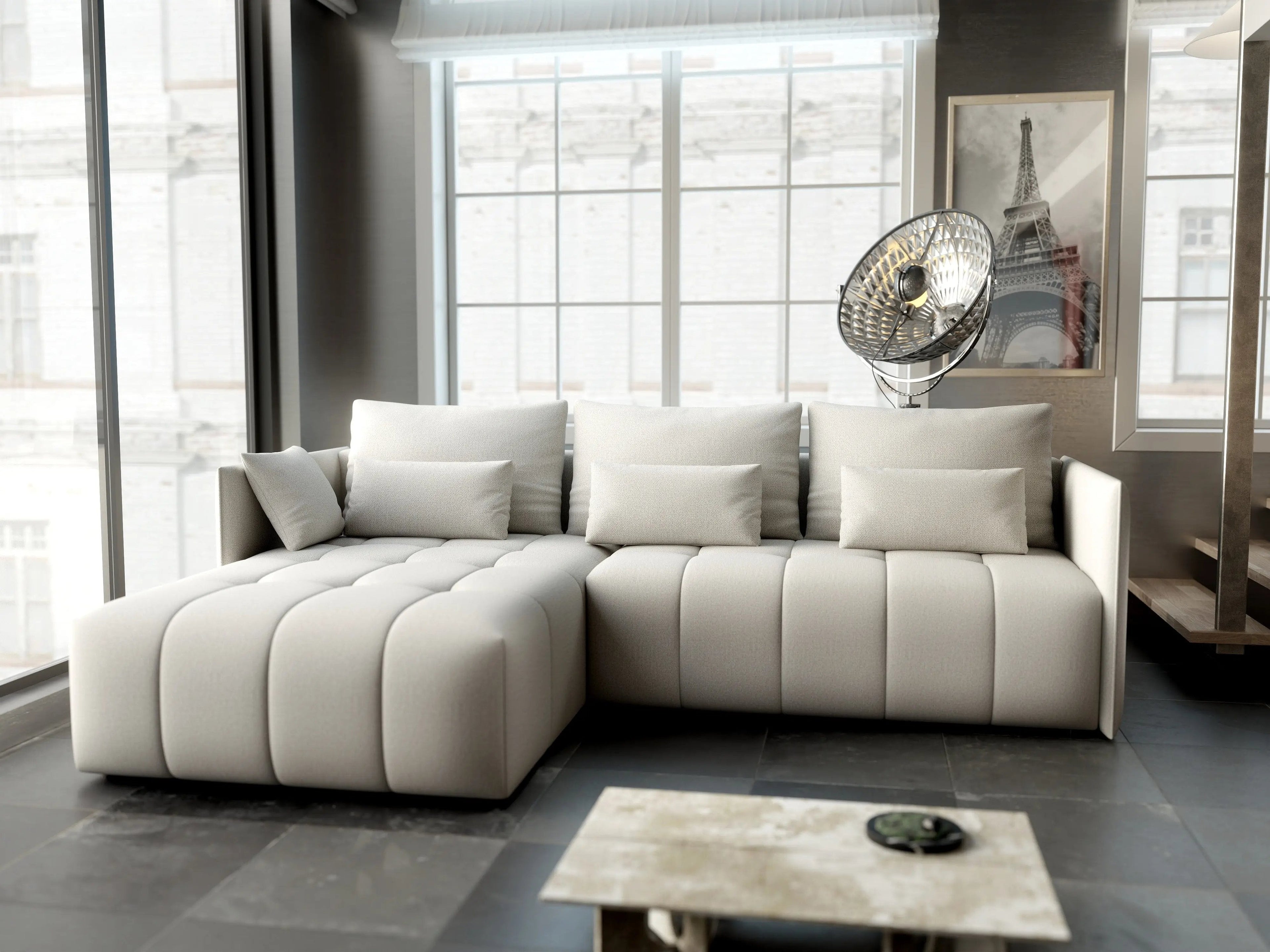 Colțar extensibil dumonde cu ladă de depozitare si sezut confortabil din spuma high-density, Malta Enjoy Beige 235x185 cm