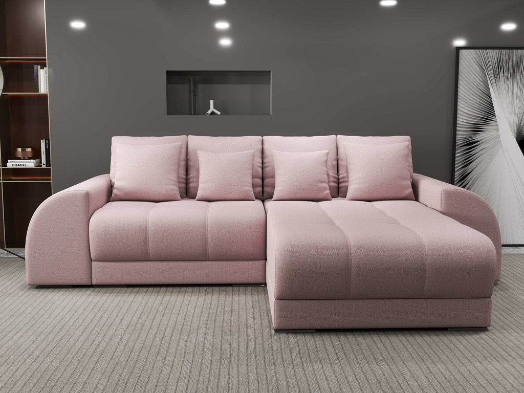 Colțar extensibil dumonde cu ladă de depozitare si sezut confortabil din spuma high-density, Verona Enjoy Roz II 290x185 cm