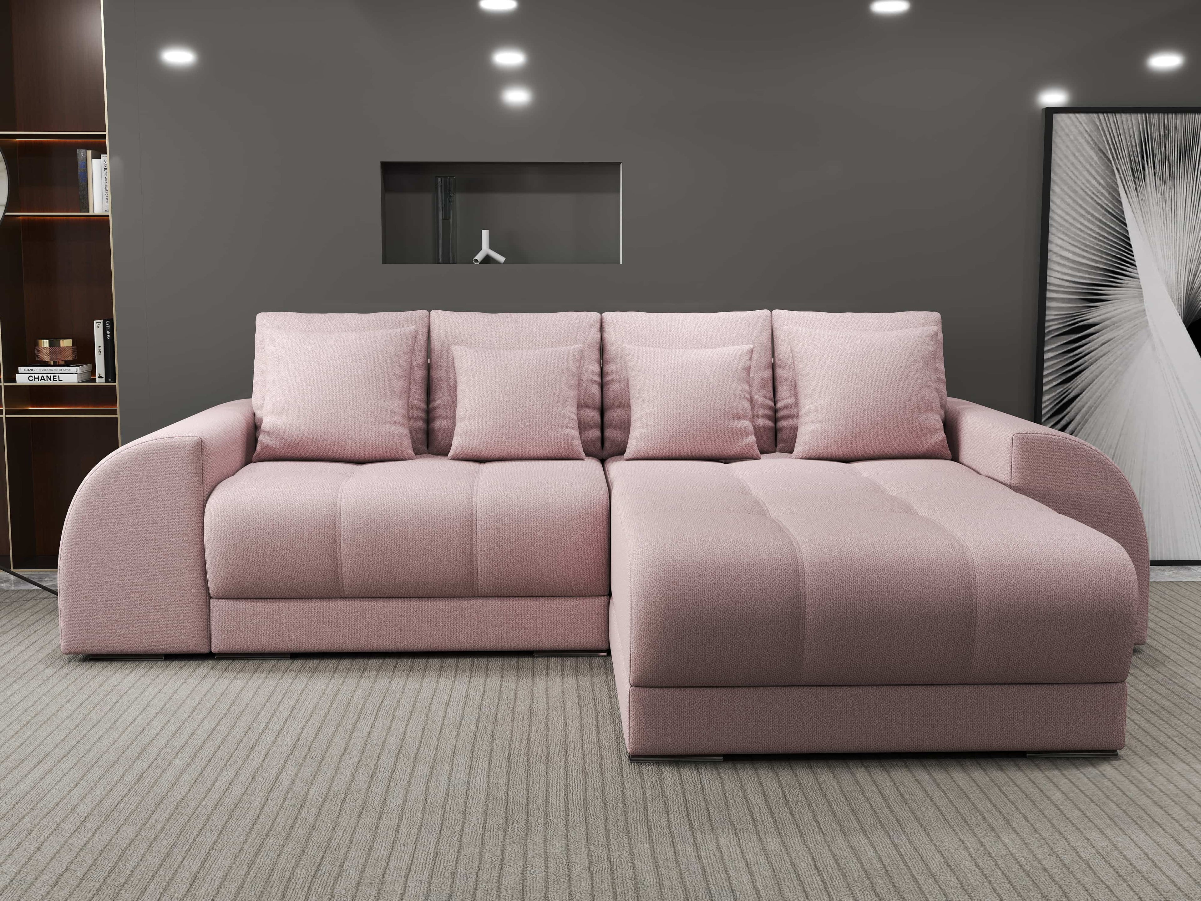Colțar extensibil dumonde cu ladă de depozitare si sezut confortabil din spuma high-density, Verona Enjoy Roz II 290x185 cm