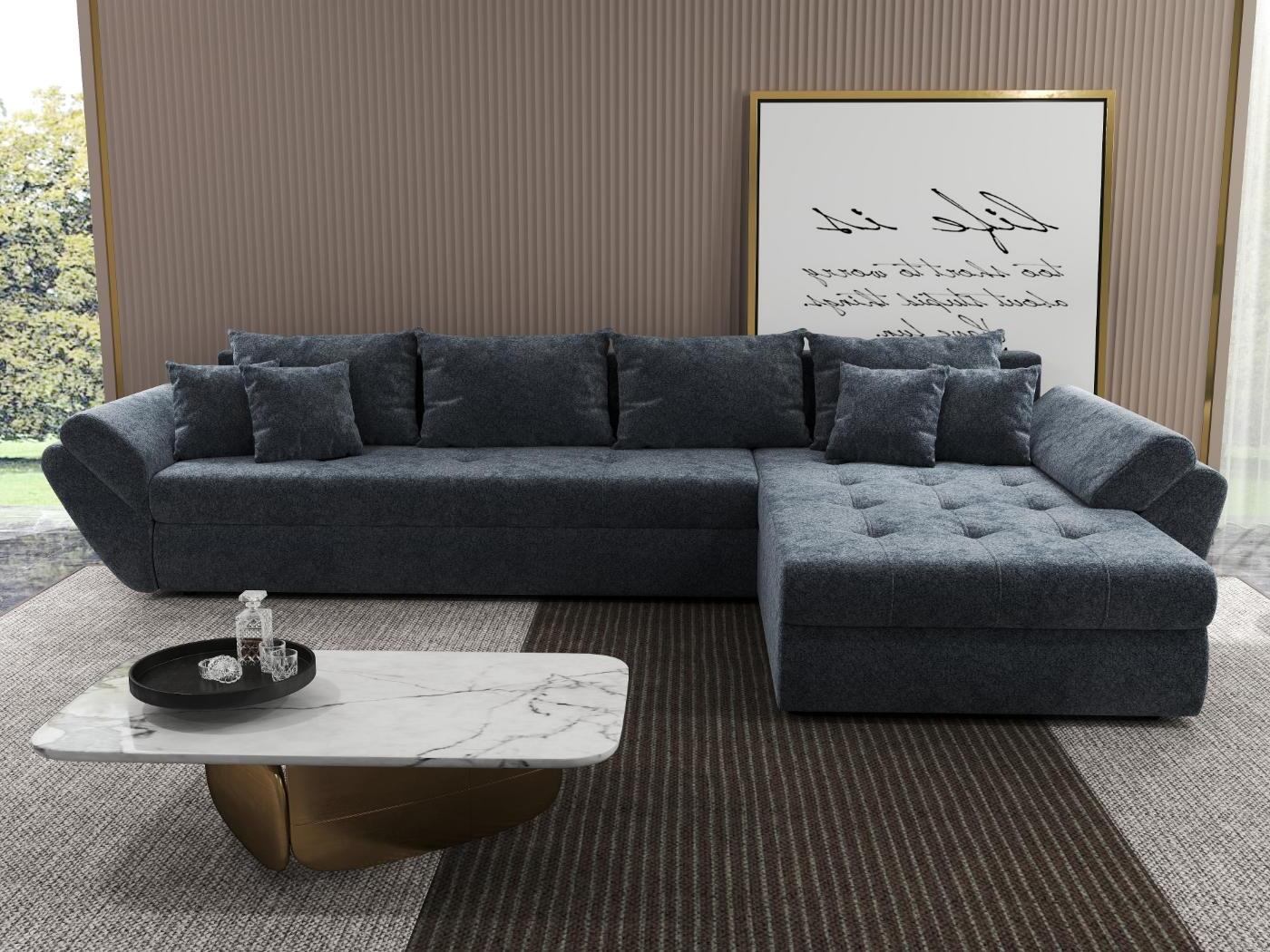 Colțar extensibil dumonde cu ladă de depozitare si sezut confortabil din spuma high-density, Loana XL Euphoria Grafit II 335x185 cm