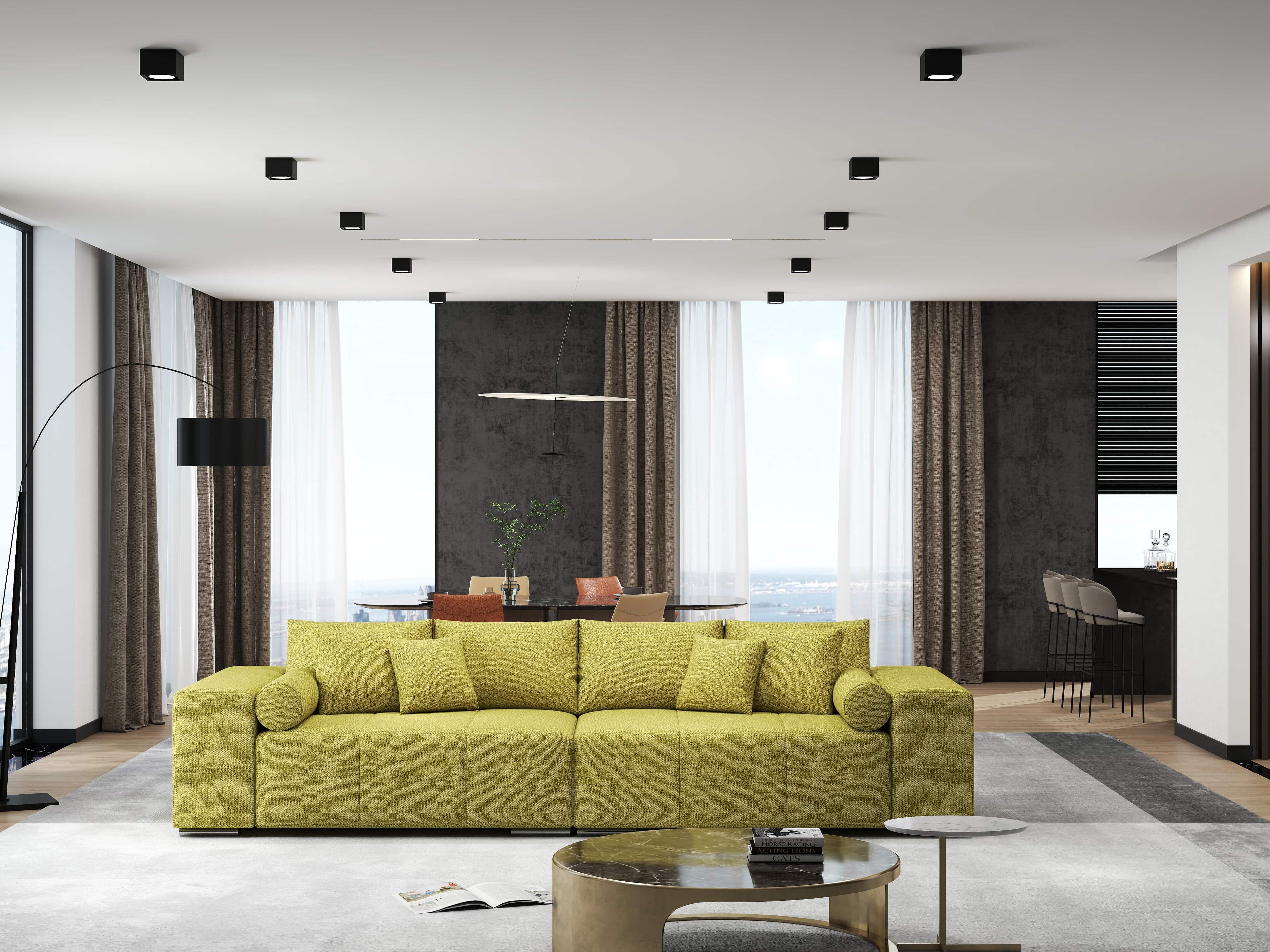 Canapea extensibilă dumonde cu ladă de depozitare si sezut confortabil din spuma high-density, Marbela Enjoy Green XXL 295x100 cm