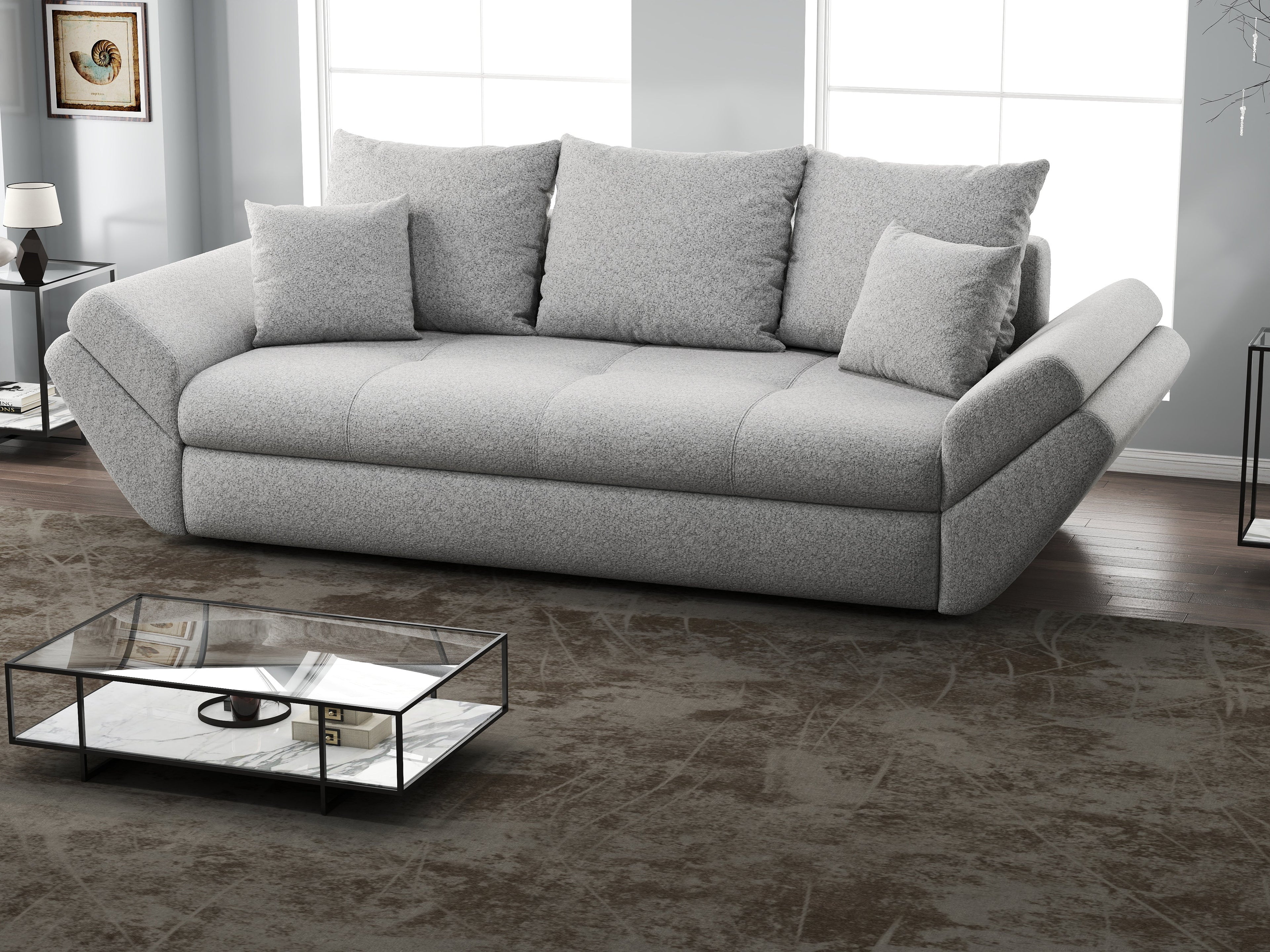 Canapea extensibilă dumonde cu ladă de depozitare si sezut confortabil din spuma high-density, Loana Euphoria Dove 250x100 cm