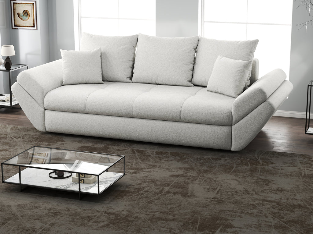 Canapea extensibilă dumonde cu ladă de depozitare si sezut confortabil din spuma high-density, Loana Euphoria Ivory 250x100 cm