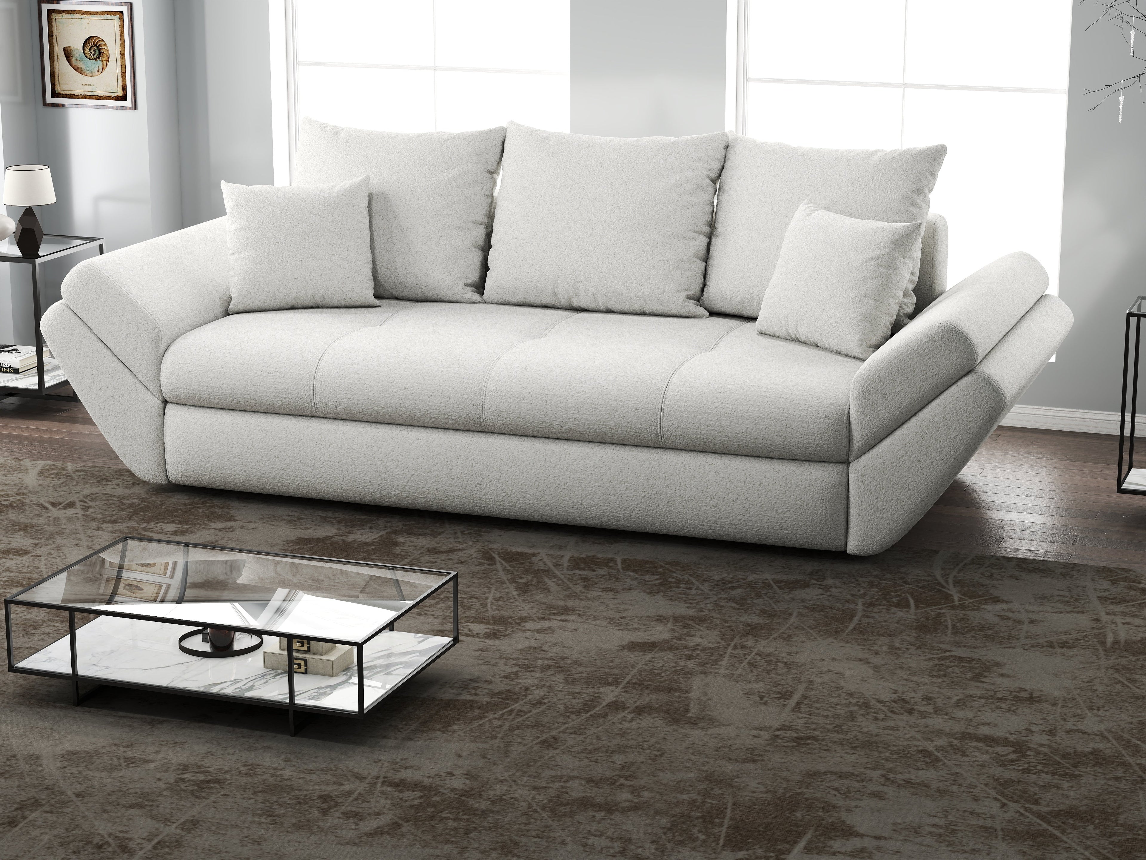 Canapea extensibilă dumonde cu ladă de depozitare si sezut confortabil din spuma high-density, Loana Euphoria Ivory 250x100 cm