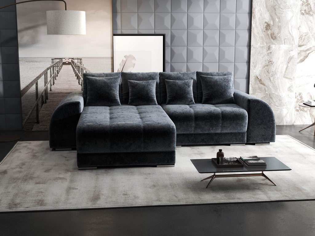 Colțar extensibil dumonde cu ladă de depozitare si sezut confortabil din spuma high-density, Verona Euphoria Grafit 290x185 cm