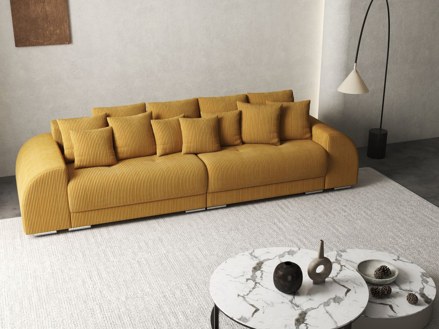 Canapea extensibilă dumonde cu 2 lăzi de depozitare si sezut confortabil din spuma high-density, Verona Zoom Mustar 310x100 cm
