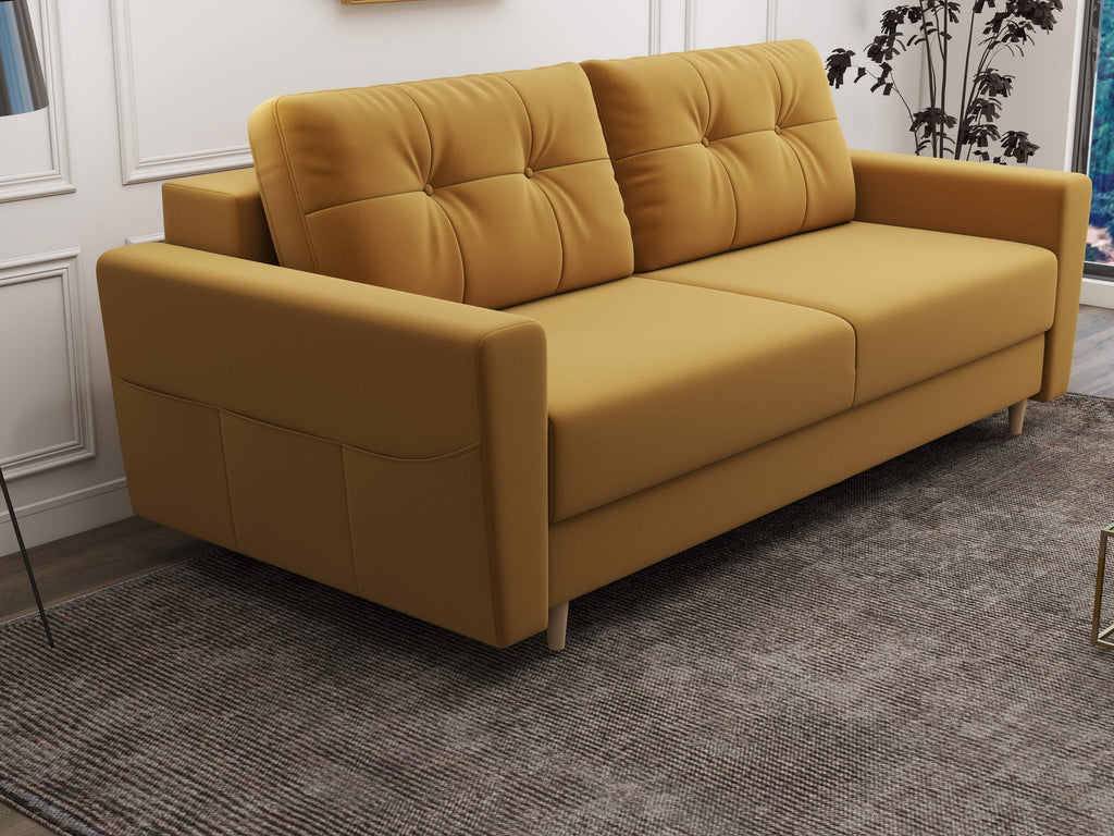 Canapea extensibilă dumonde cu ladă de depozitare si sezut confortabil din spuma high-density, Summer Royal Mustar 225x100 cm