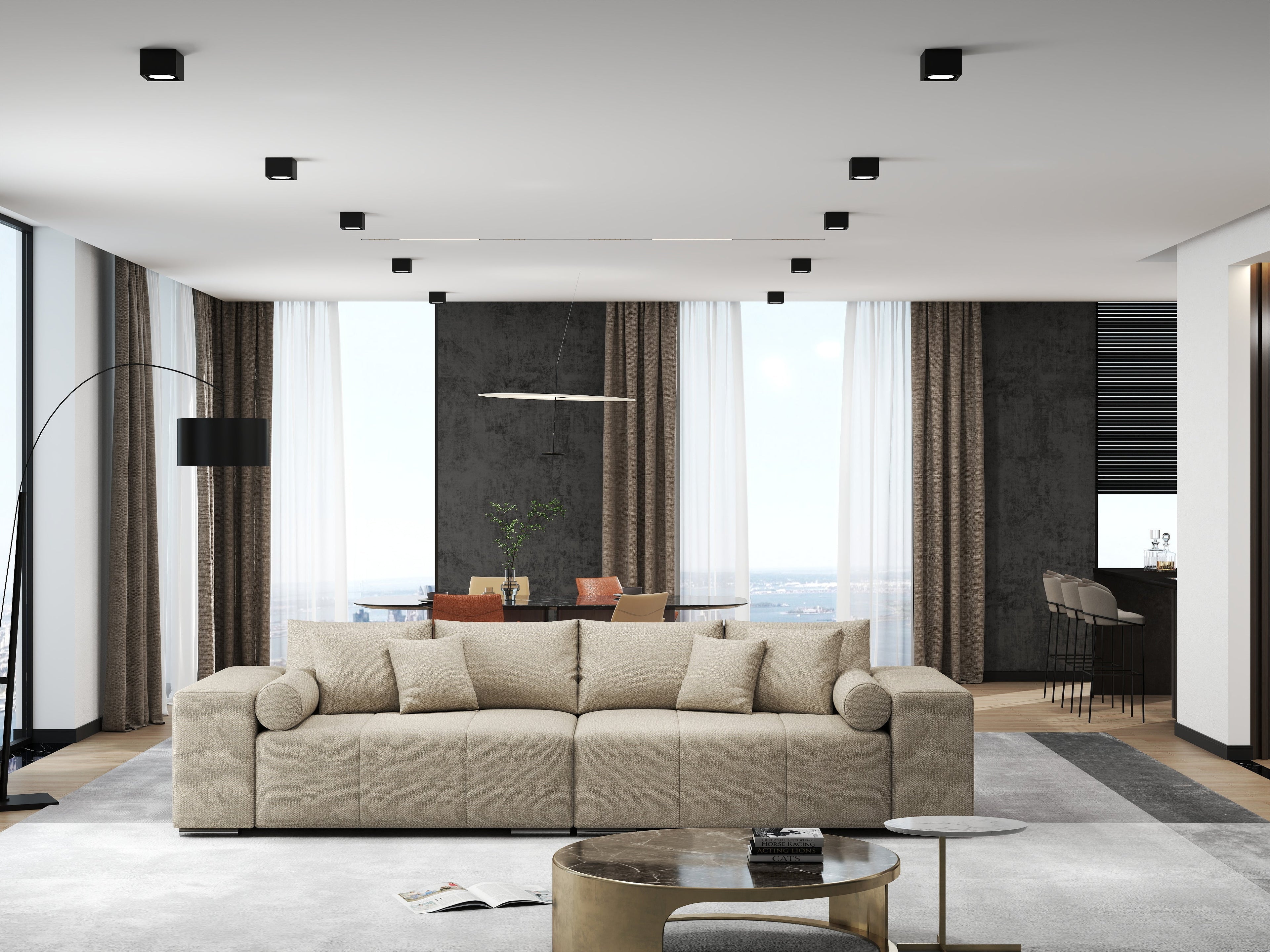 Canapea extensibilă dumonde cu ladă de depozitare si sezut confortabil din spuma high-density, Marbela Enjoy Camel XXL 295x100 cm