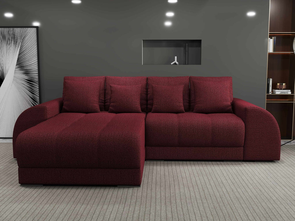 Colțar extensibil dumonde cu ladă de depozitare si sezut confortabil din spuma high-density, Verona Enjoy Rosu 290x185 cm
