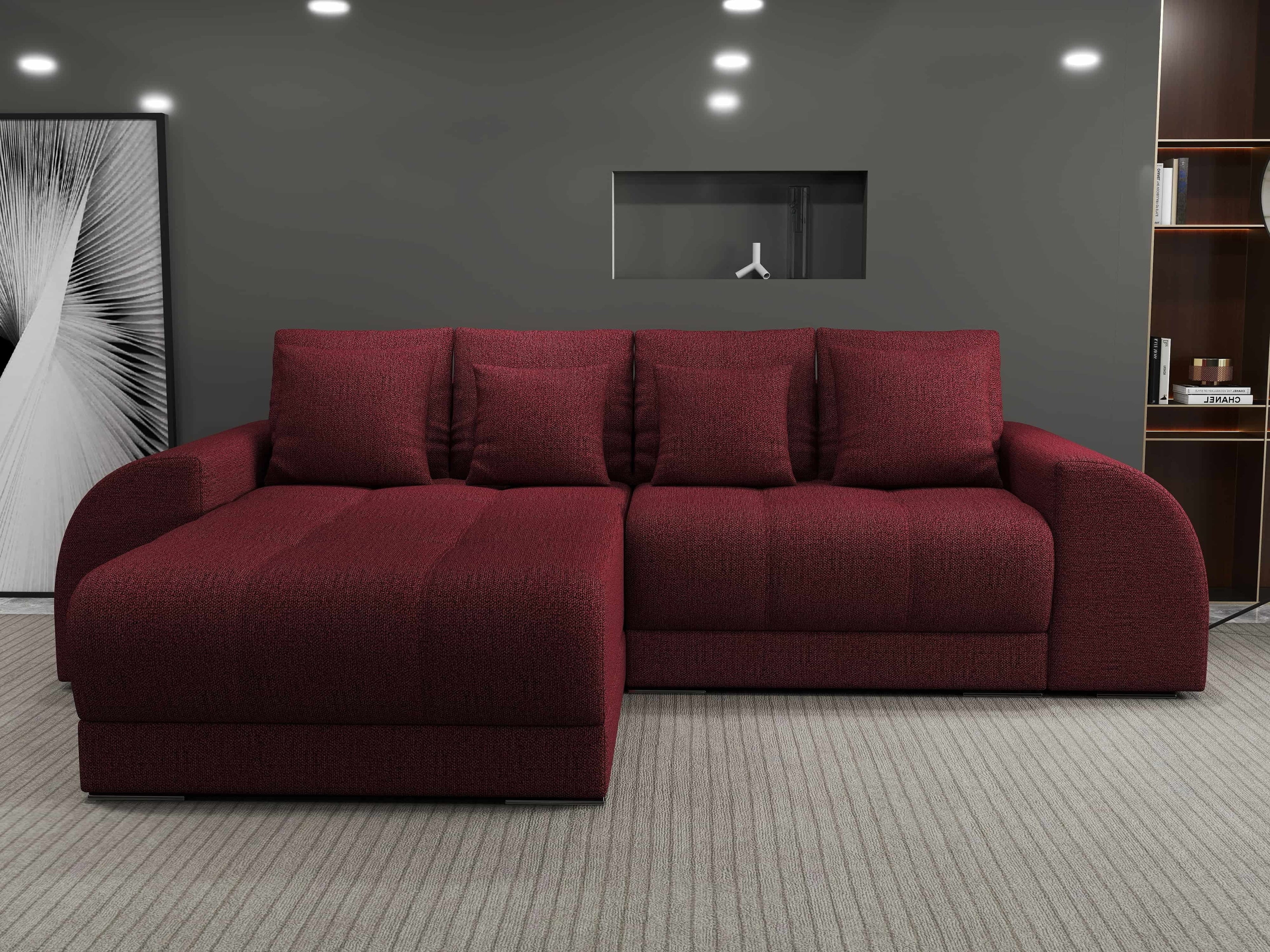 Colțar extensibil dumonde cu ladă de depozitare si sezut confortabil din spuma high-density, Verona Enjoy Rosu 290x185 cm