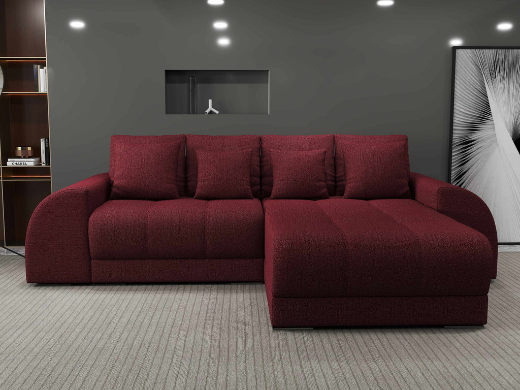 Colțar extensibil dumonde cu ladă de depozitare si sezut confortabil din spuma high-density, Verona Enjoy Rosu II 290x185 cm