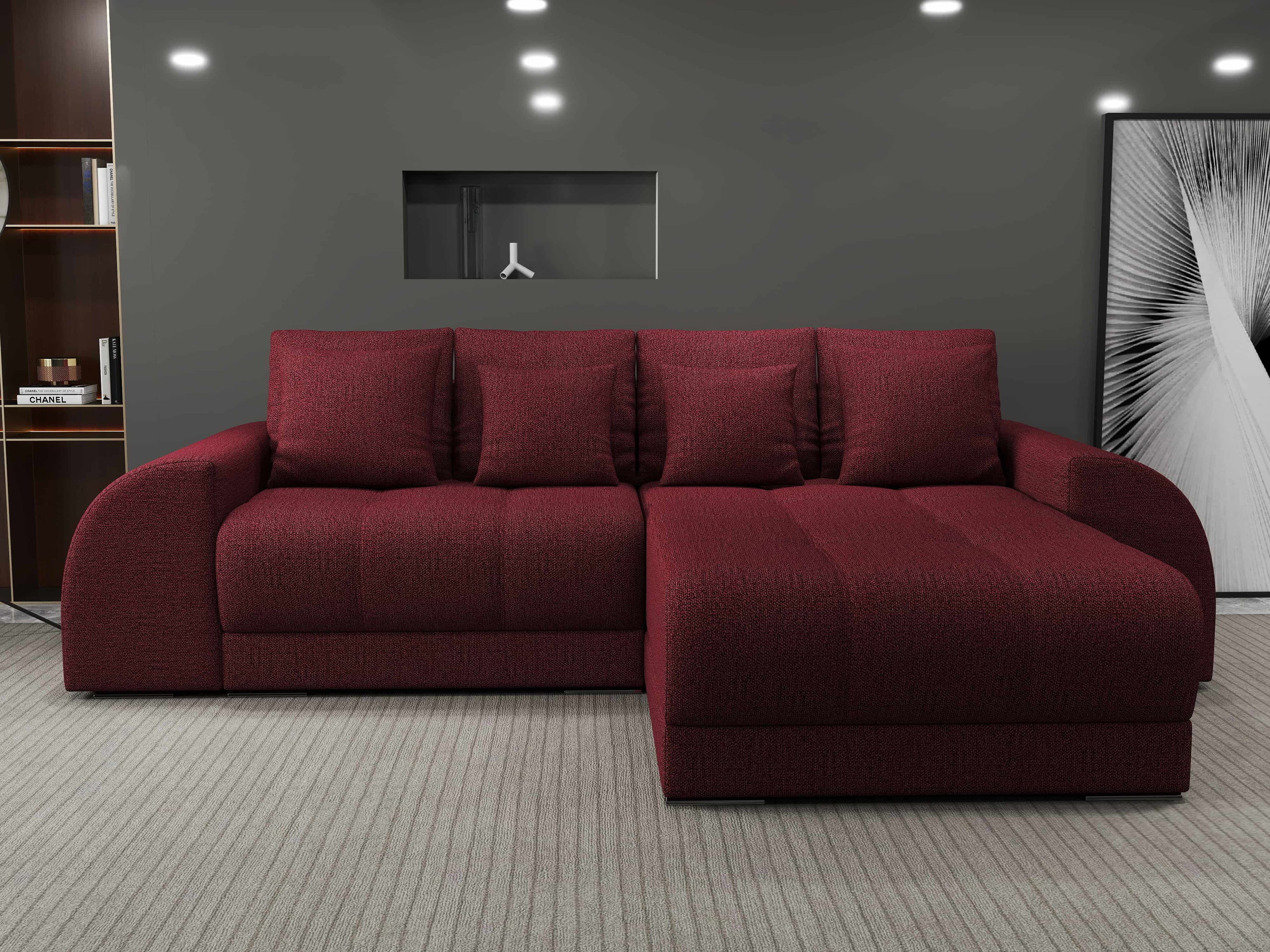Colțar extensibil dumonde cu ladă de depozitare si sezut confortabil din spuma high-density, Verona Enjoy Rosu II 290x185 cm