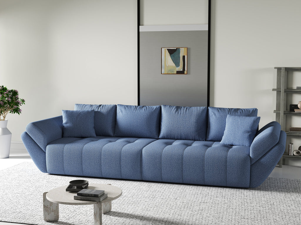 Canapea extensibilă dumonde cu ladă de depozitare si sezut confortabil din spuma high-density, Berlin Enjoy Blue 300x100 cm
